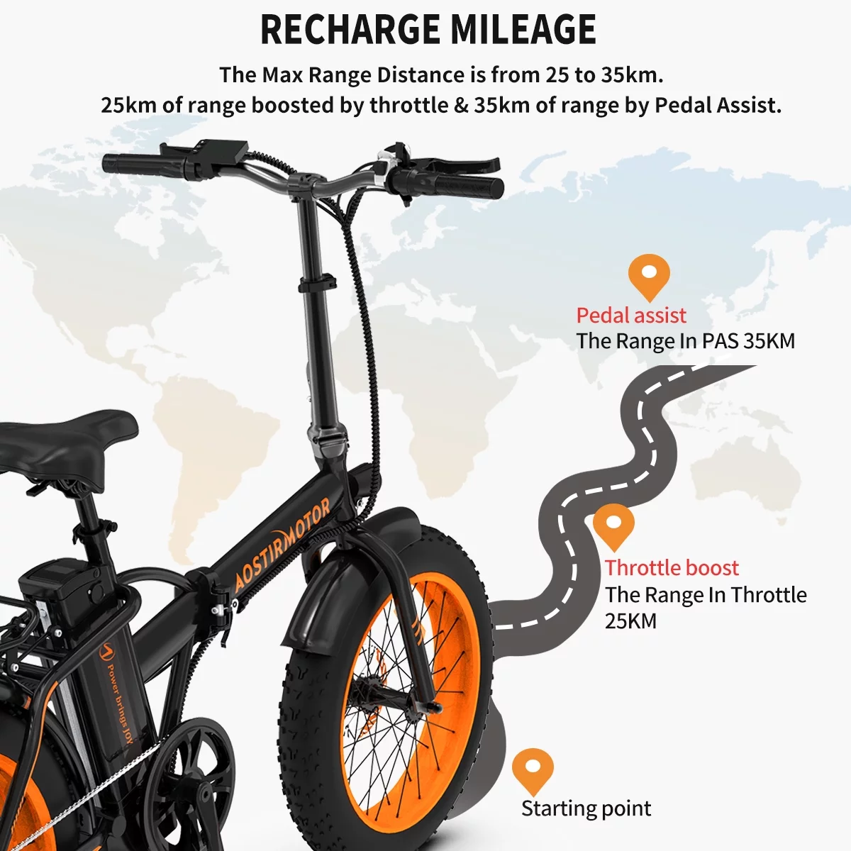 Folding Electric Bicycle TODPD 500W Motor 20″ Fat Tire With 36V/13Ah Removable Battery, Shimano 7-Speed, LCD Display for Adults Teens, Orange