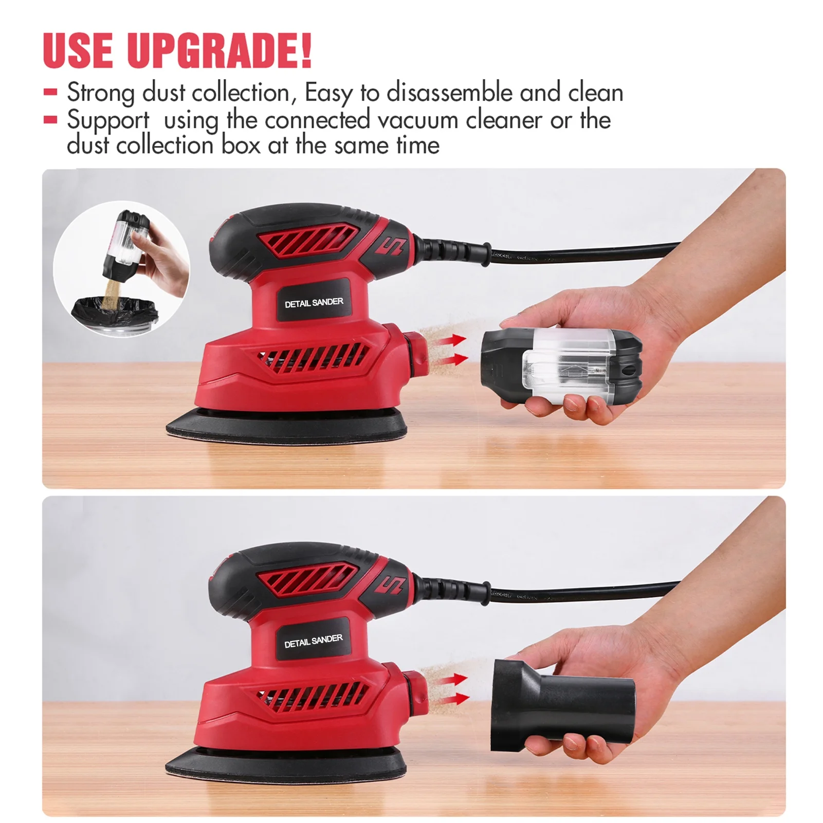 Mouse Detail Sander, 13500RPM Compact Electric Sander with Vacuum Cleaner Connecting Pipe and 20Pcs Sandpapers(4 Pcs for each 60, 80,120,180, 220 Grit)