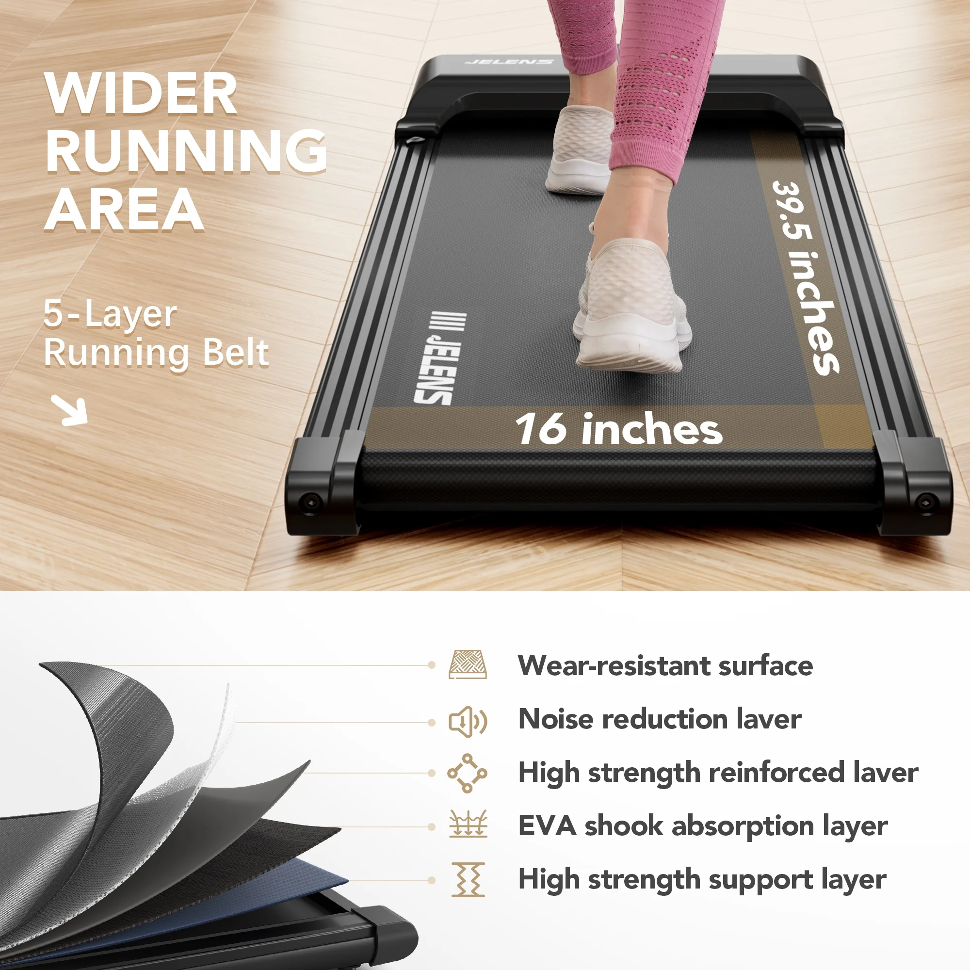 JELENS Walking Pad, Under Desk Treadmill for Home Office, 2.5HP Portable Treadmill with Remote Control, Walking Jogging Machine Walking Pad in LED Display