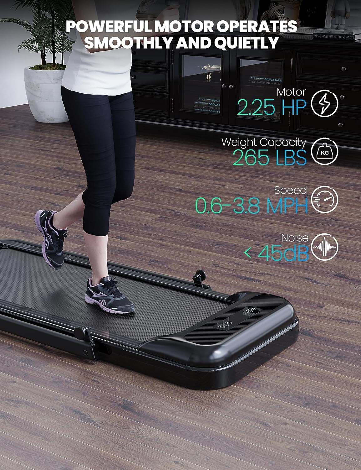 2-in-1 Treadmill, [2.25 HP] [0.6-6.2 MPH] for Running Walking, Folding Treadmill with Real-time Workout Data on LCD Display, Under Desk Treadmill for Apartment Office Home Workout- Black