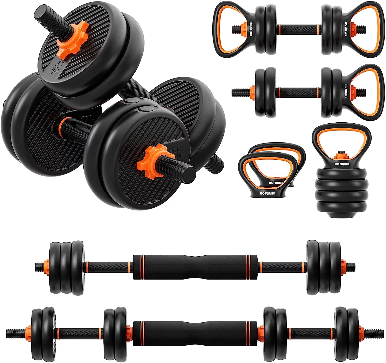 Relefree 77 lbs Adjustable Dumbbell Set, Free Weights Dumbbells, Barbell, Kettlebell for Workout, Black