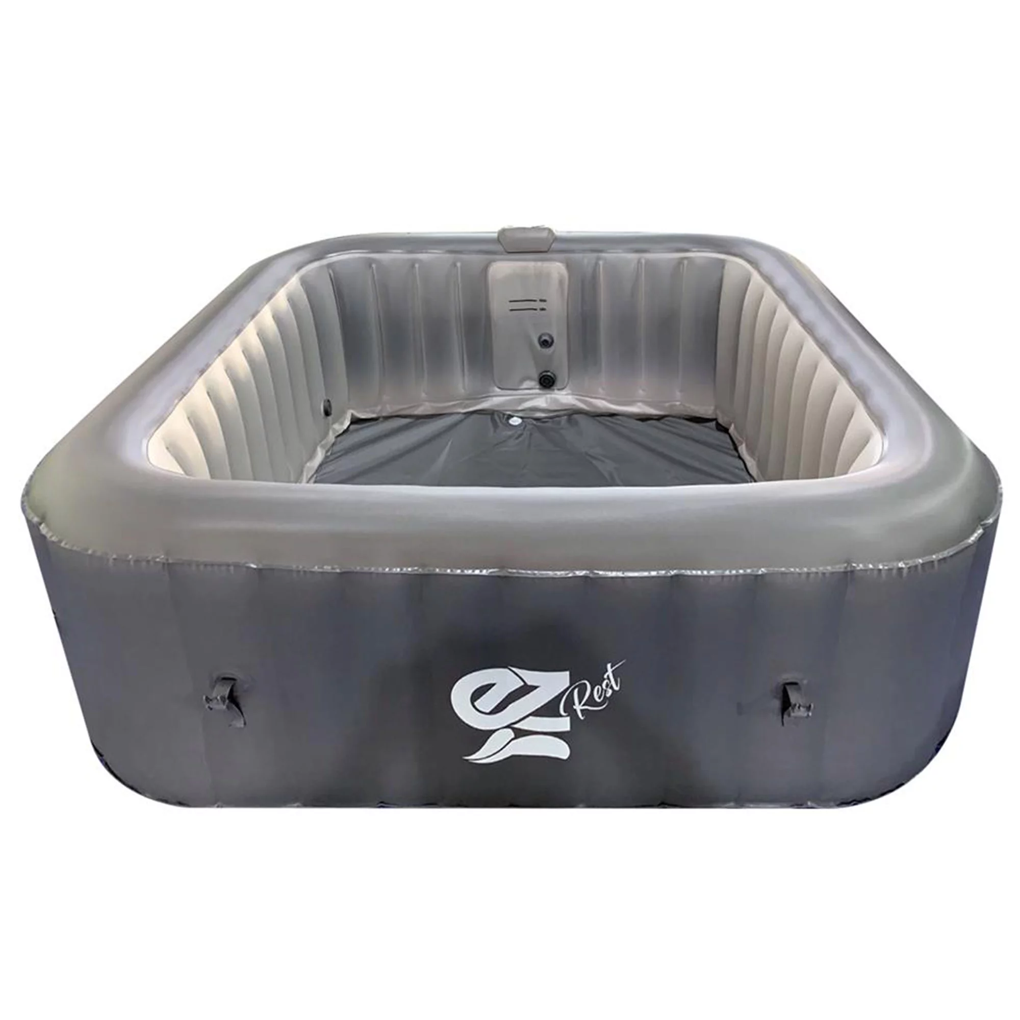 SereneLife Outdoor Portable Hot Tub 6-Person Square Inflatable Heated Pool Spa with 130 Bubble Jets, Gray