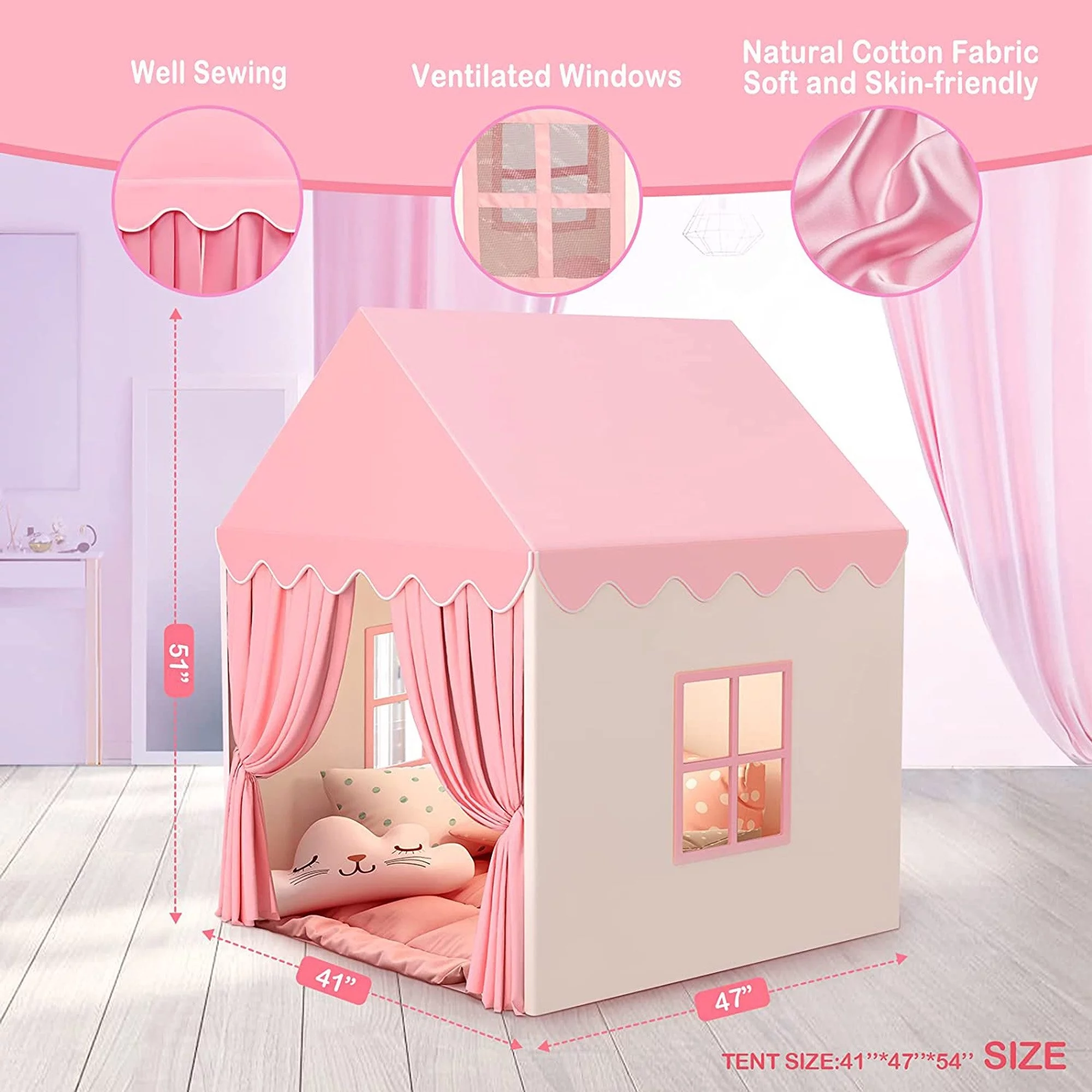 Moncoland Princess Castle Kids Tent for 3-8 Years Girls Toddlers Large Canvas Indoor Playhouse