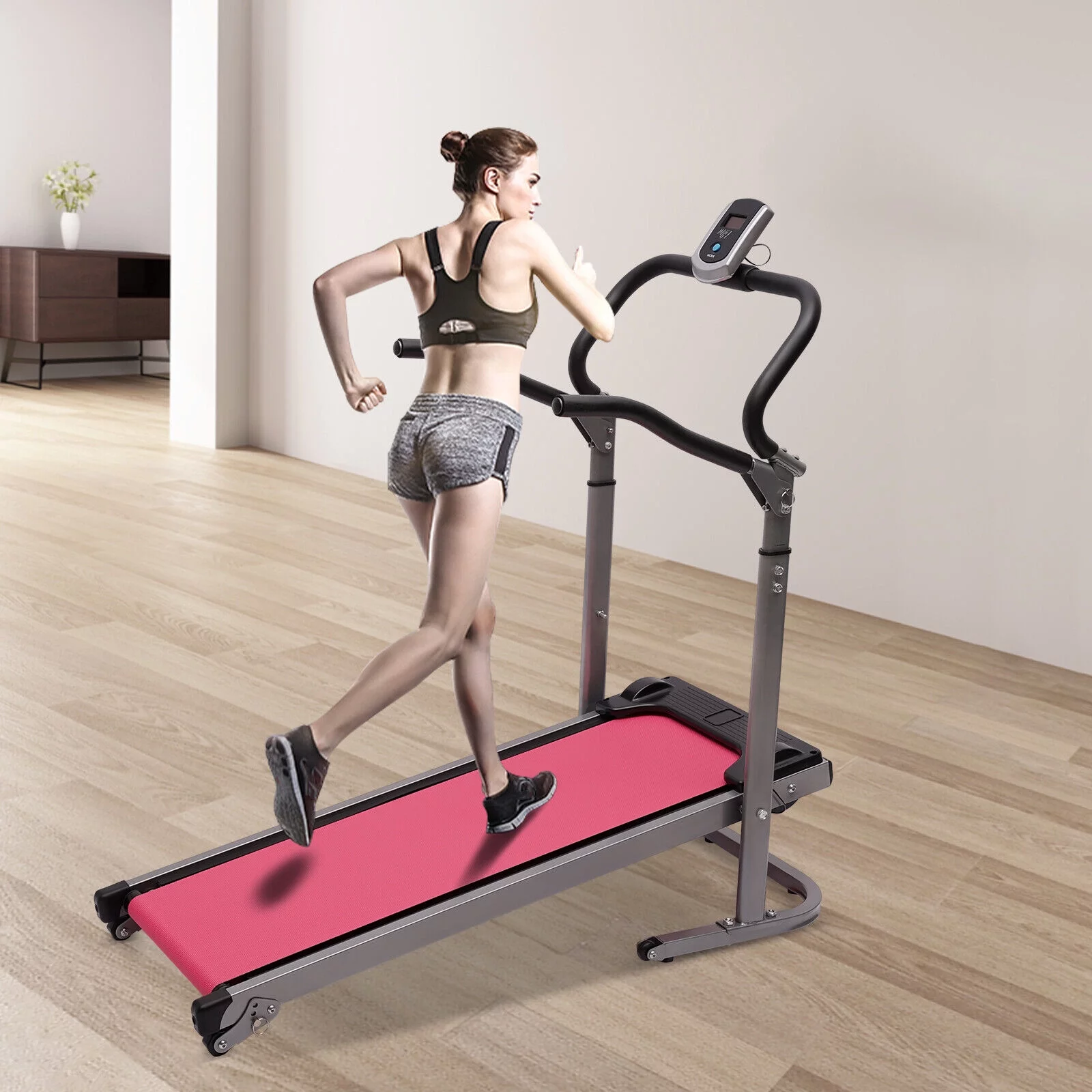 Folding Treadmill Compact Walking Running Machine w/265lbs Capacity LED Monitor