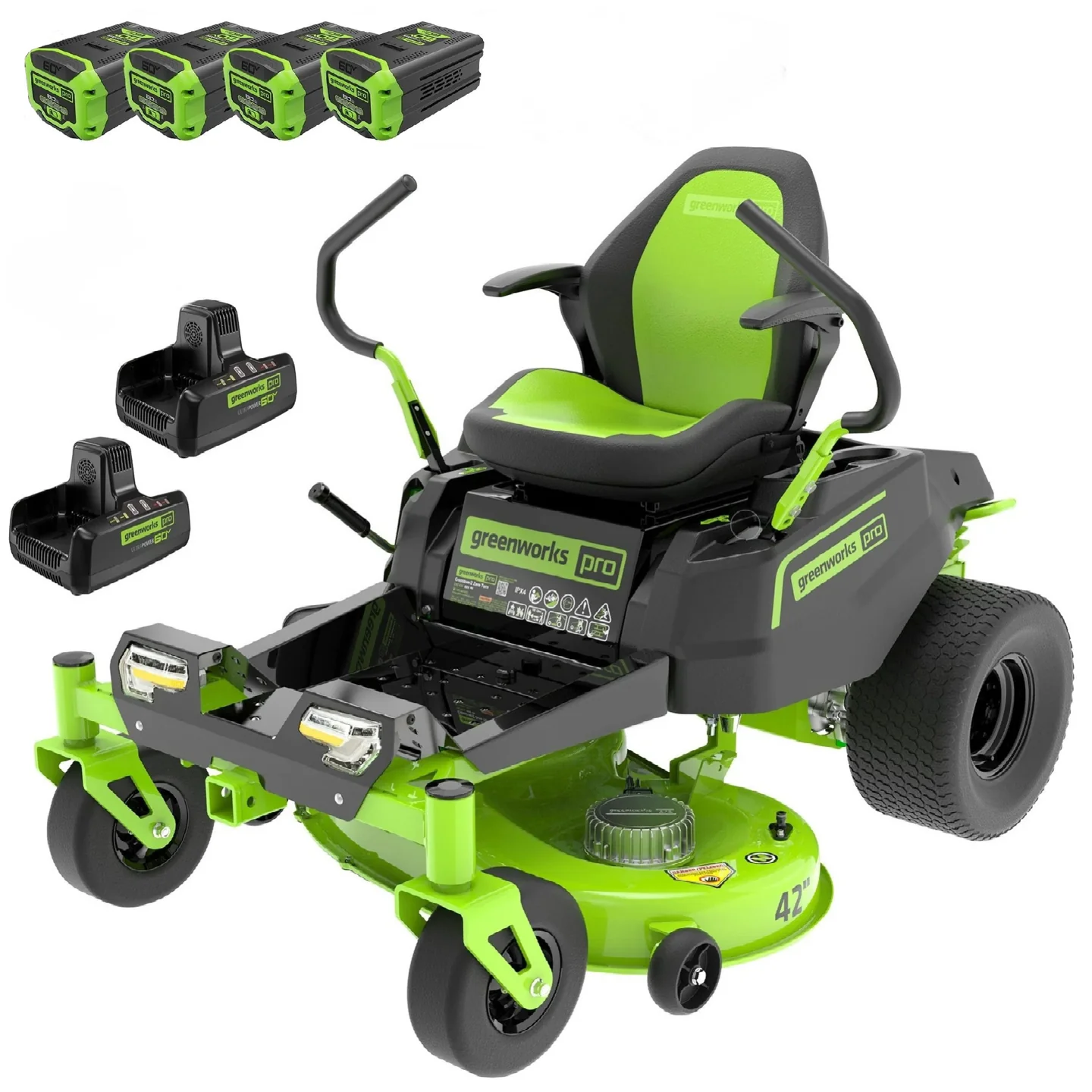 Greenworks 60V 42?? Electric CrossoverZ Zero Turn Mower with (4) 8 Ah Batteries and (2) Dual Port Turbo Chargers