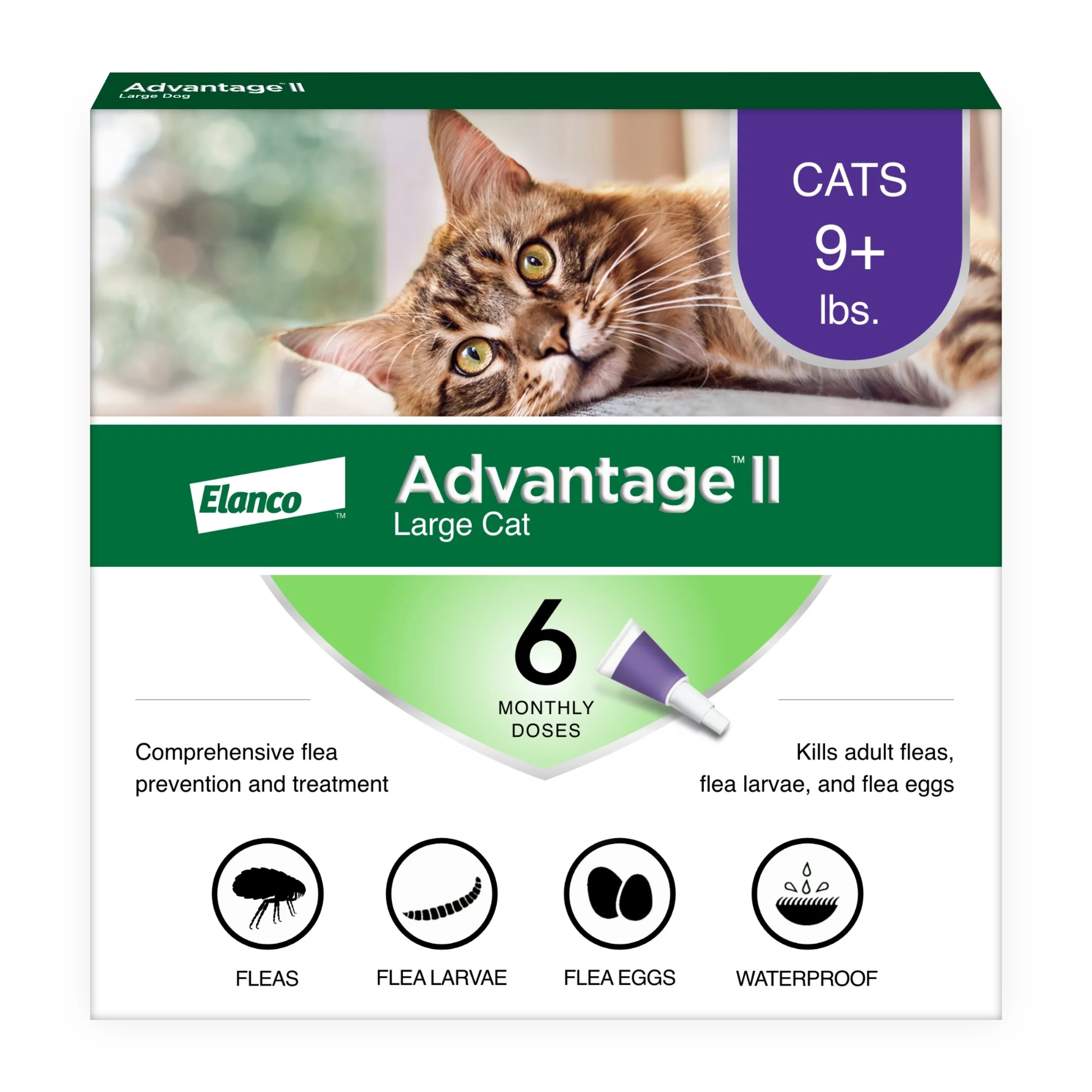 Advantage II Vet-Recommended Flea Prevention for Large Cats 9 lbs+, 6-Monthly Treatments