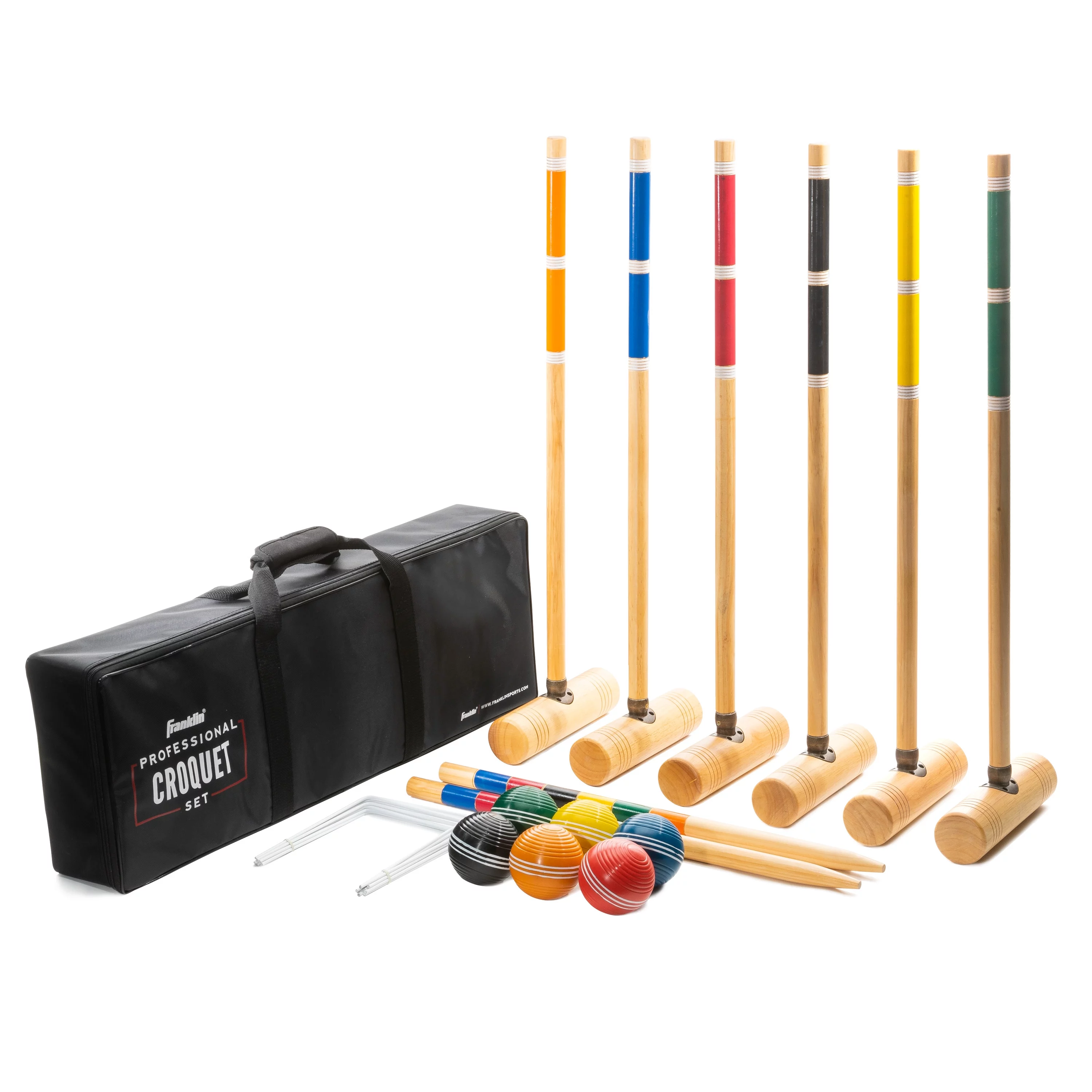 Franklin Sports Croquet Set – 6 Player Mallets + Balls + Wickets Set – Family