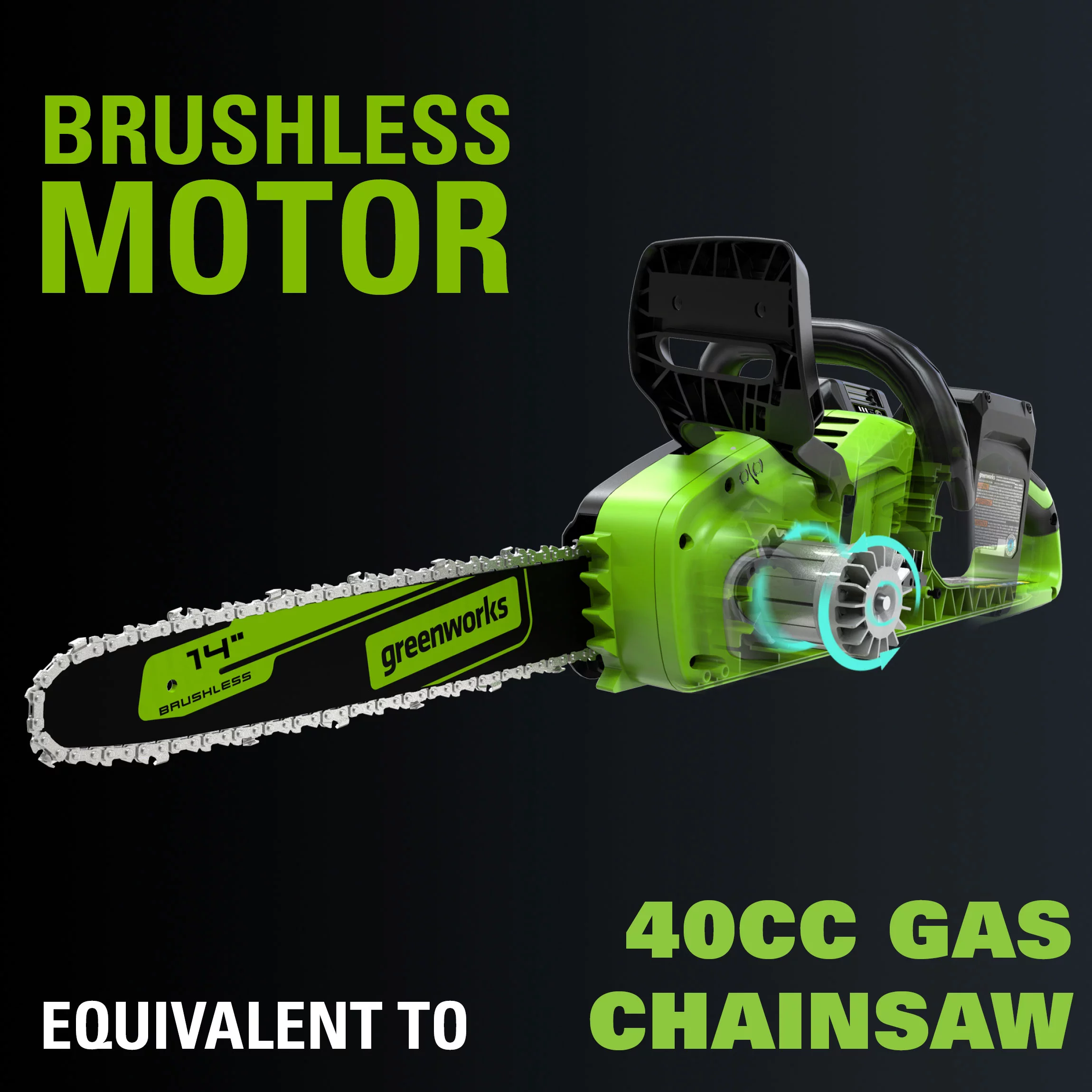 Greenworks 48V (2x24V) Cordless 14-inch Brushless Chainsaw, with (2) 4Ah USB Batteries and Dual Port Charger, 2017902