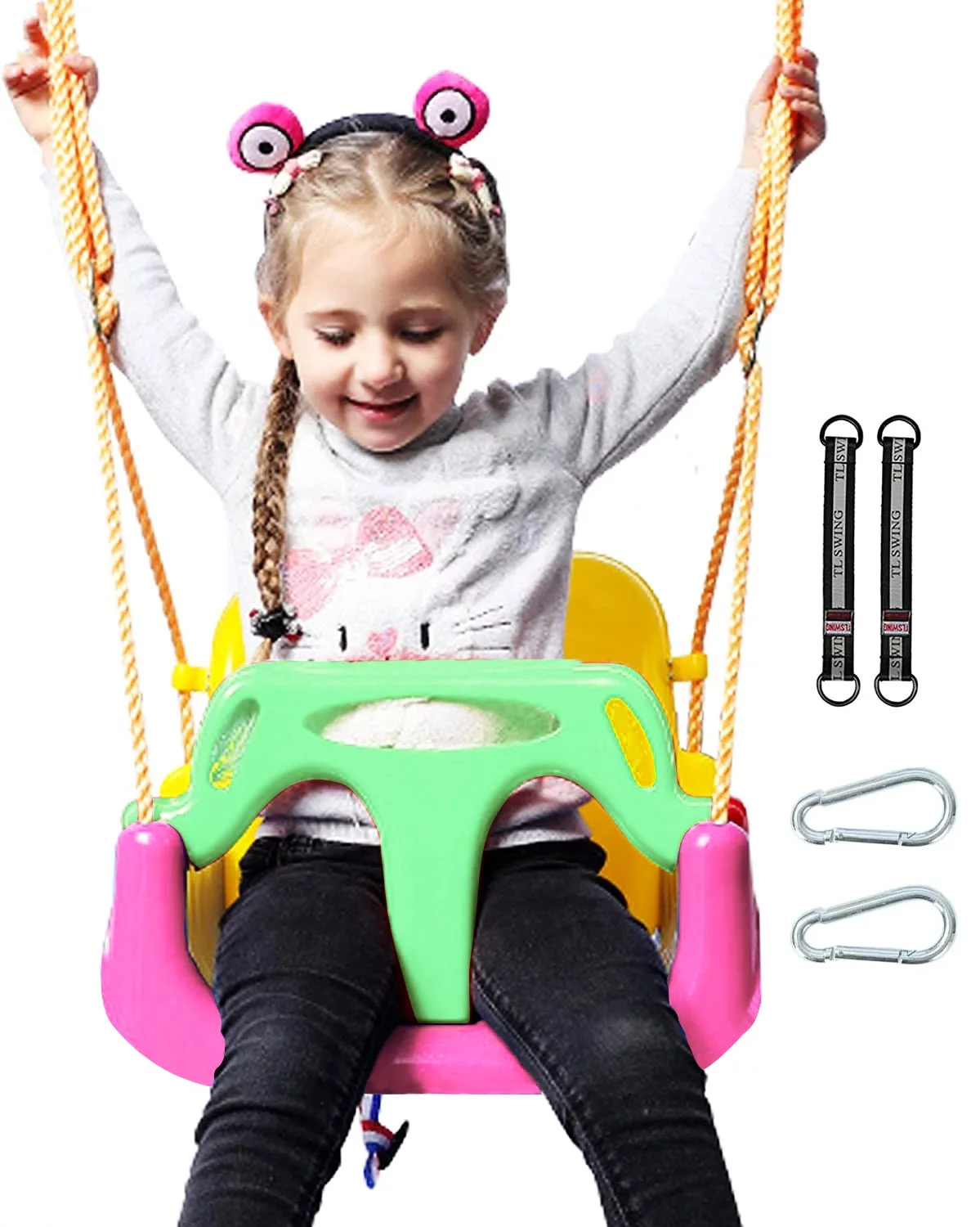 JBee Ctrl 3-in-1 Baby Swing Sets with Hanging Strap and Hooks for Outside Toddler Swing Anti-Flip Snug & Secure Detachable Infants to Kids Swing Seat for Indoor/Outdoor Playset