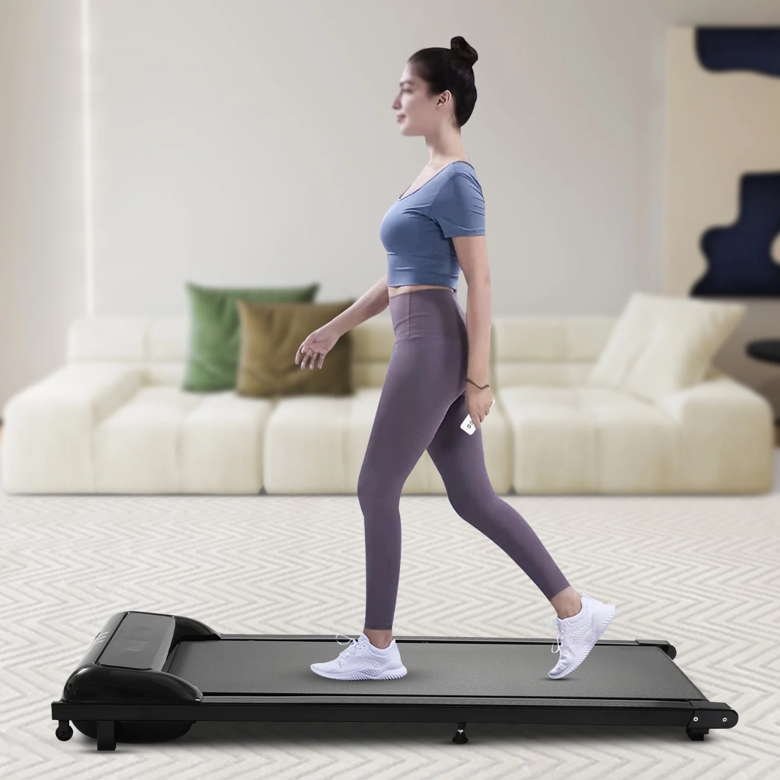 Loyalheartdy 2.25HP LED Treadmill, 2 in 1 Under Desk Electric Jogging Running Machine Walking Pad Black + Remote Control