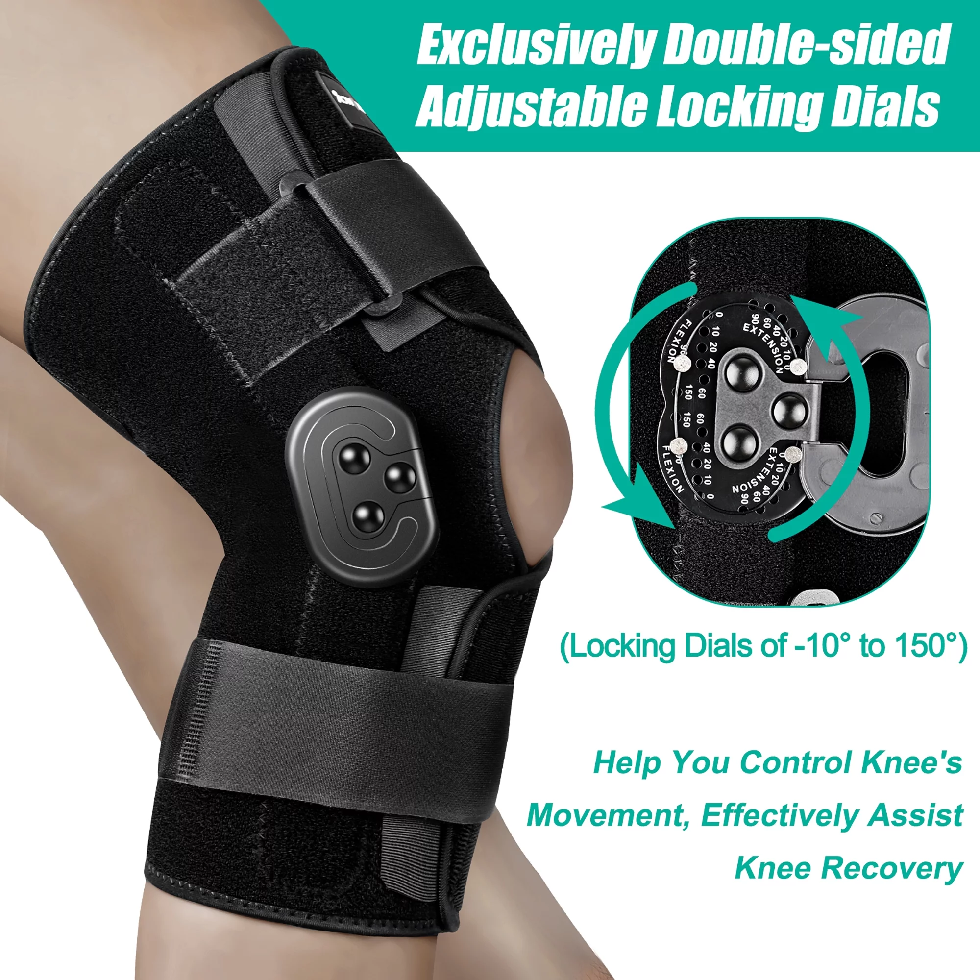 NEENCA Hinged Knee Brace, Adjustable Knee Immobilizer with Side Stabilizers of Locking Dials