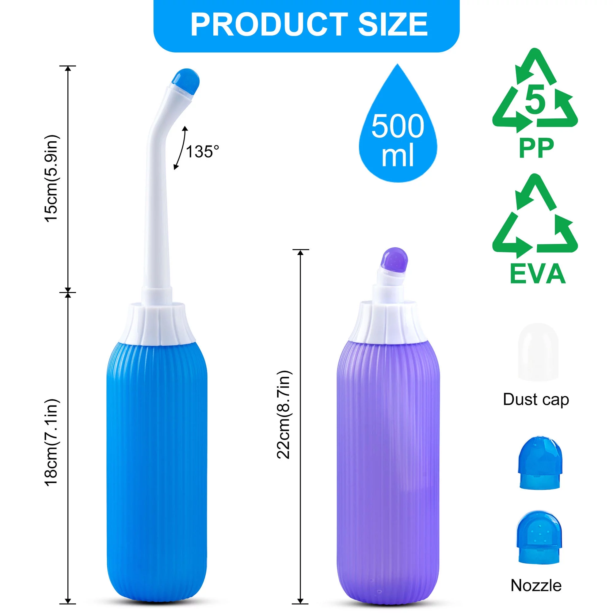 KEKOY 2 Pack Portable Travel Bidets Bottle for Postpartum Care, Handheld Bidet Sprayer with Travel Bag, 500ML Capacity for Personal Hygiene Cleaning