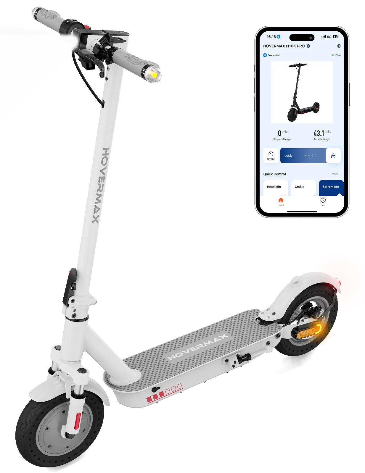 HOVERMAX H10K Pro Electric Scooter, 500W Motor 19MPH Top Speed 22 Miles Long Range, 10” Solid Tires Folding Electric Scooter for Adult Commute