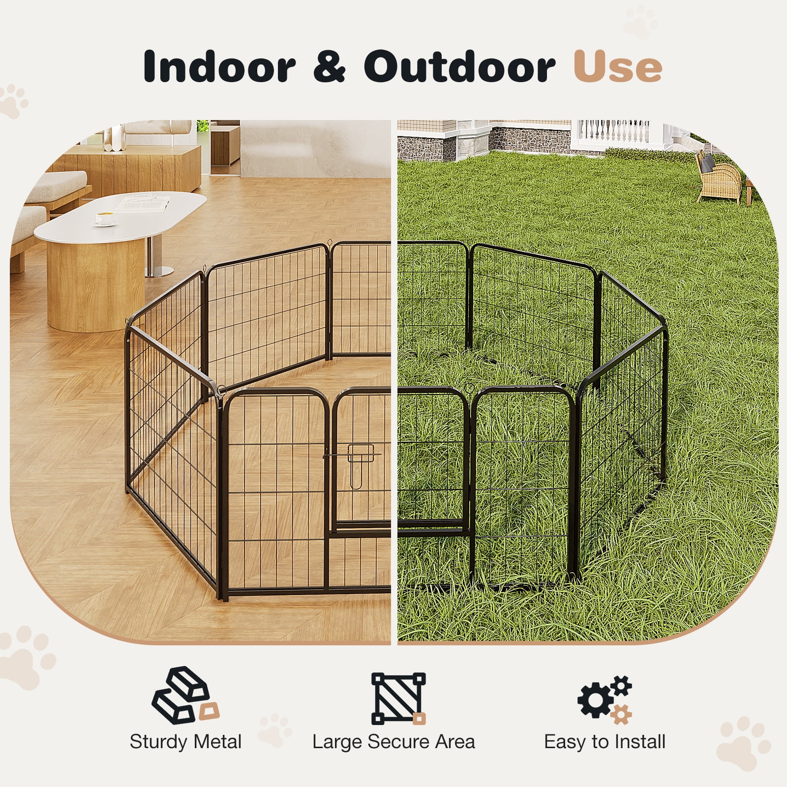 CONCETTA Dog Playpen, 8 Panels 24″ Foldable Heavy Duty Metal Pet Fence with Doors Indoor Outdoor