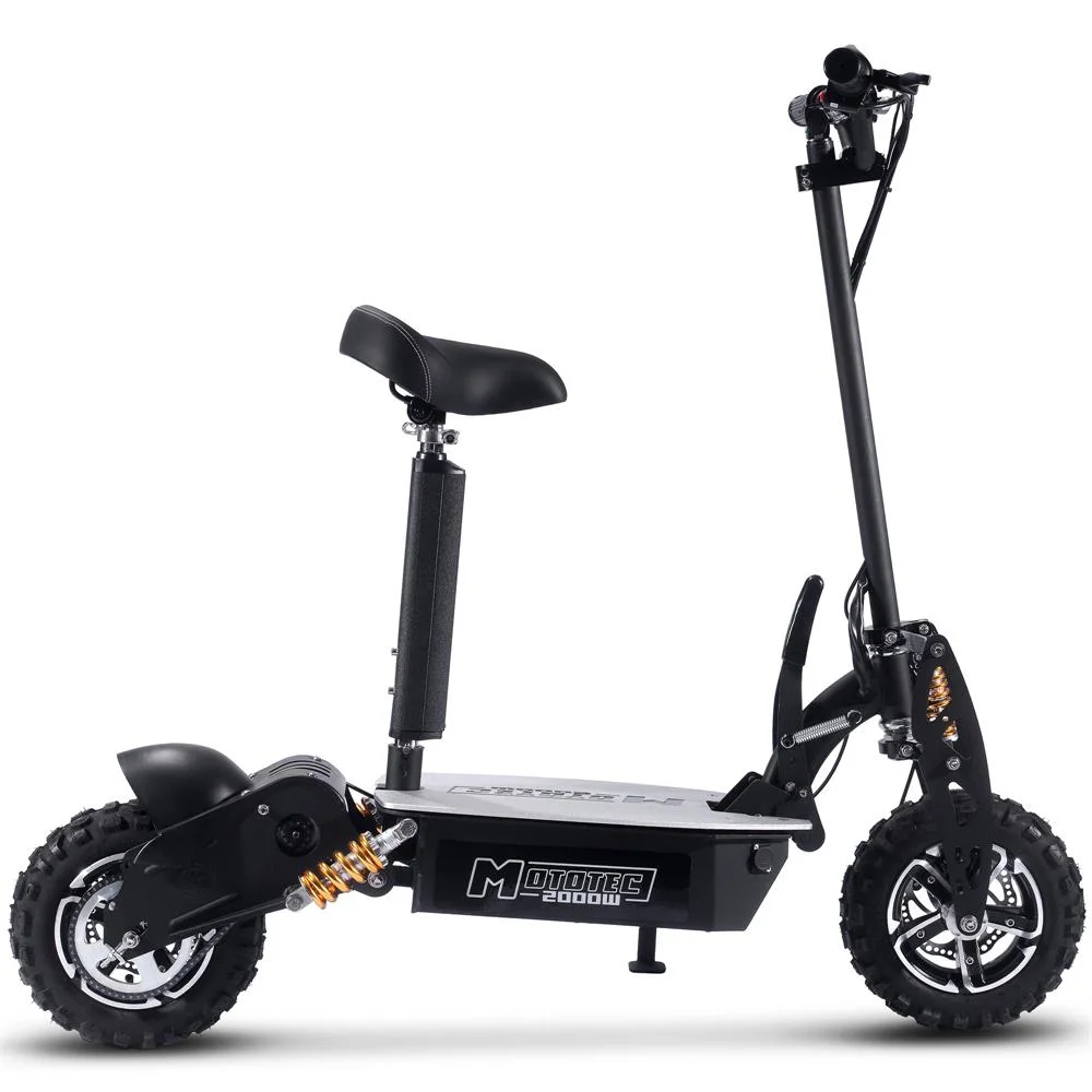 MotoTec 2000w 48v Stand Up Electric Scooter with Seat Black