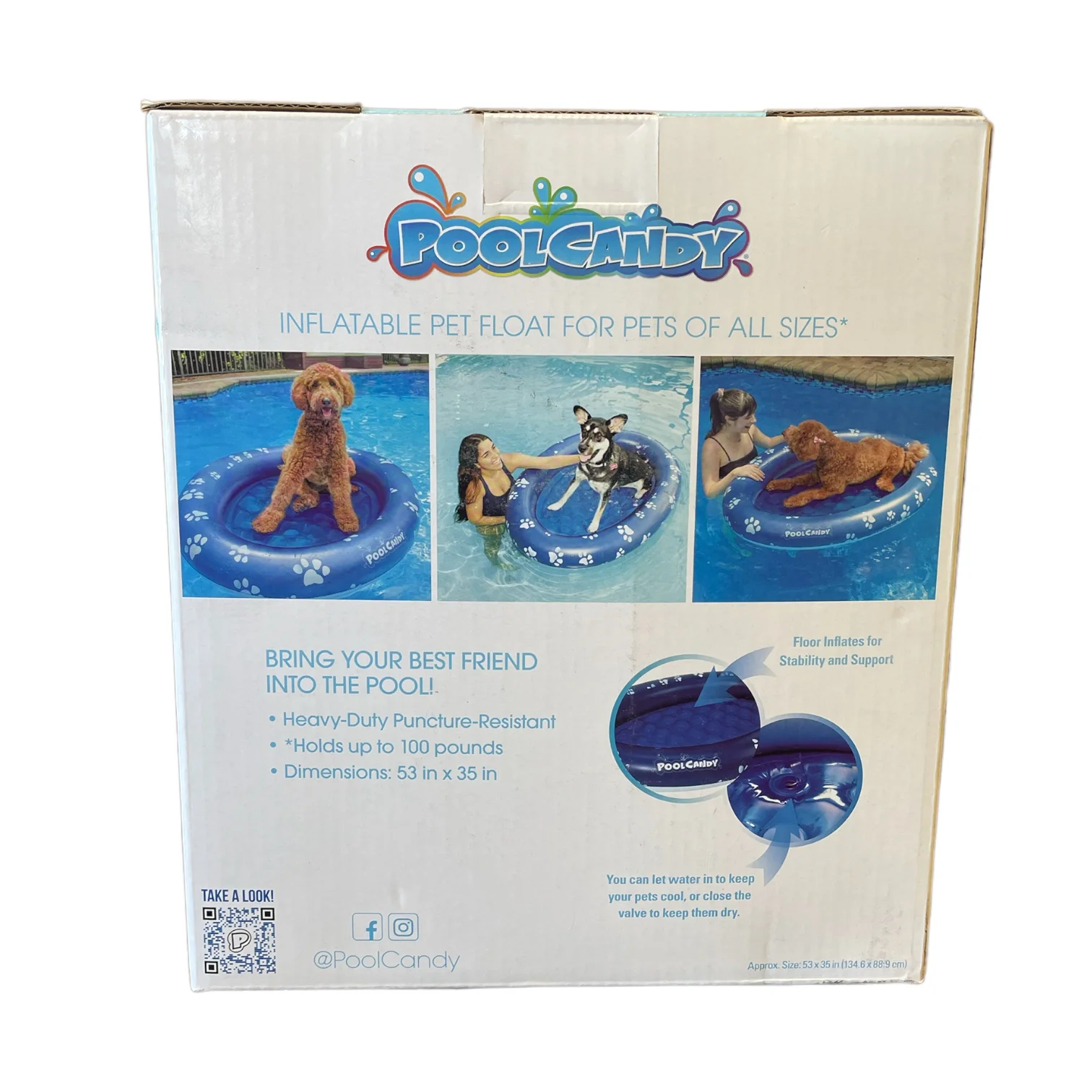 Pool Candy Dog Pool Float and Lounger, Blue,  54″x40″x7.5″