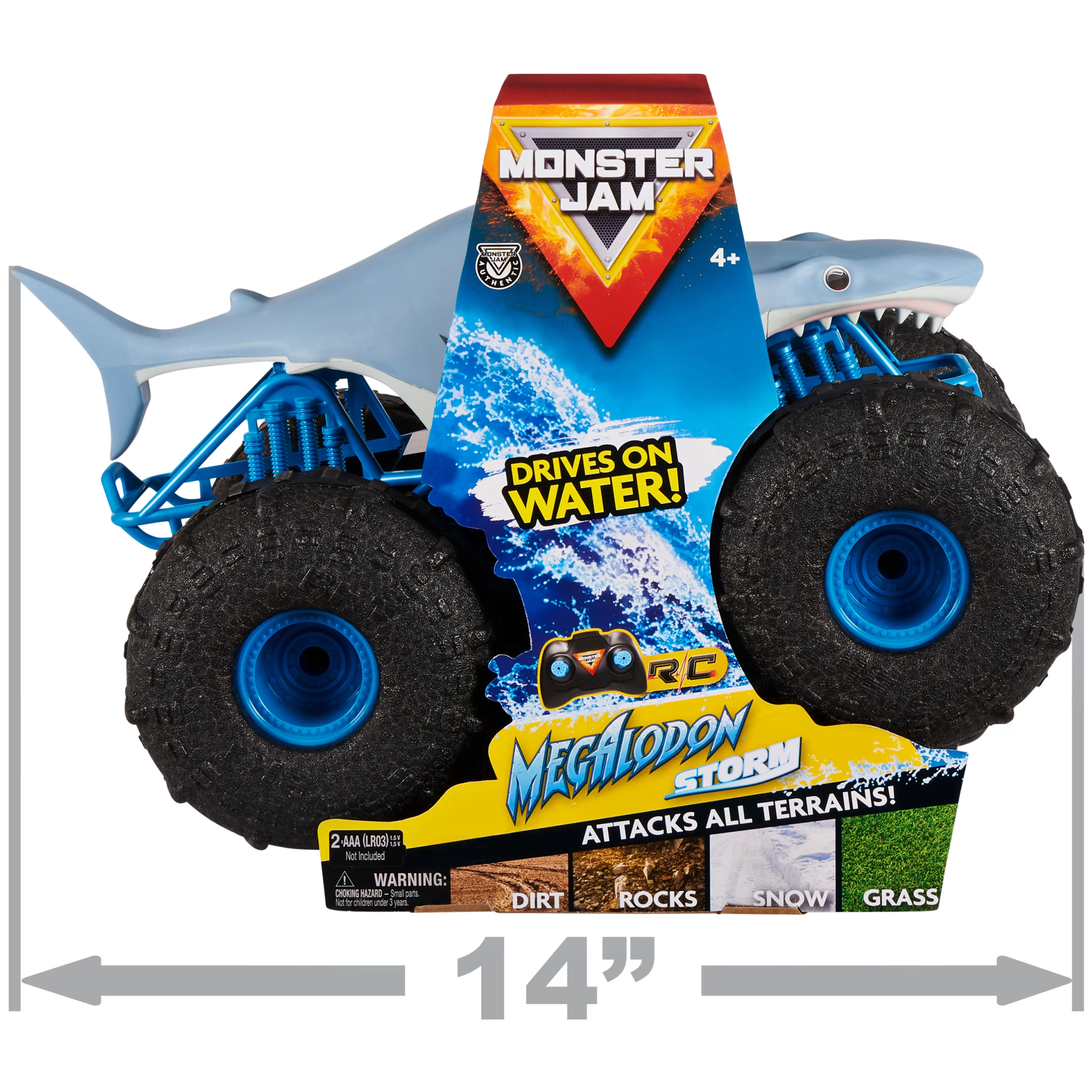 Monster Jam, Official Megalodon Storm All-Terrain Remote Control Monster Truck for Boys and Girls, 1:15 Scale, Kids Toys for Ages 4-6+