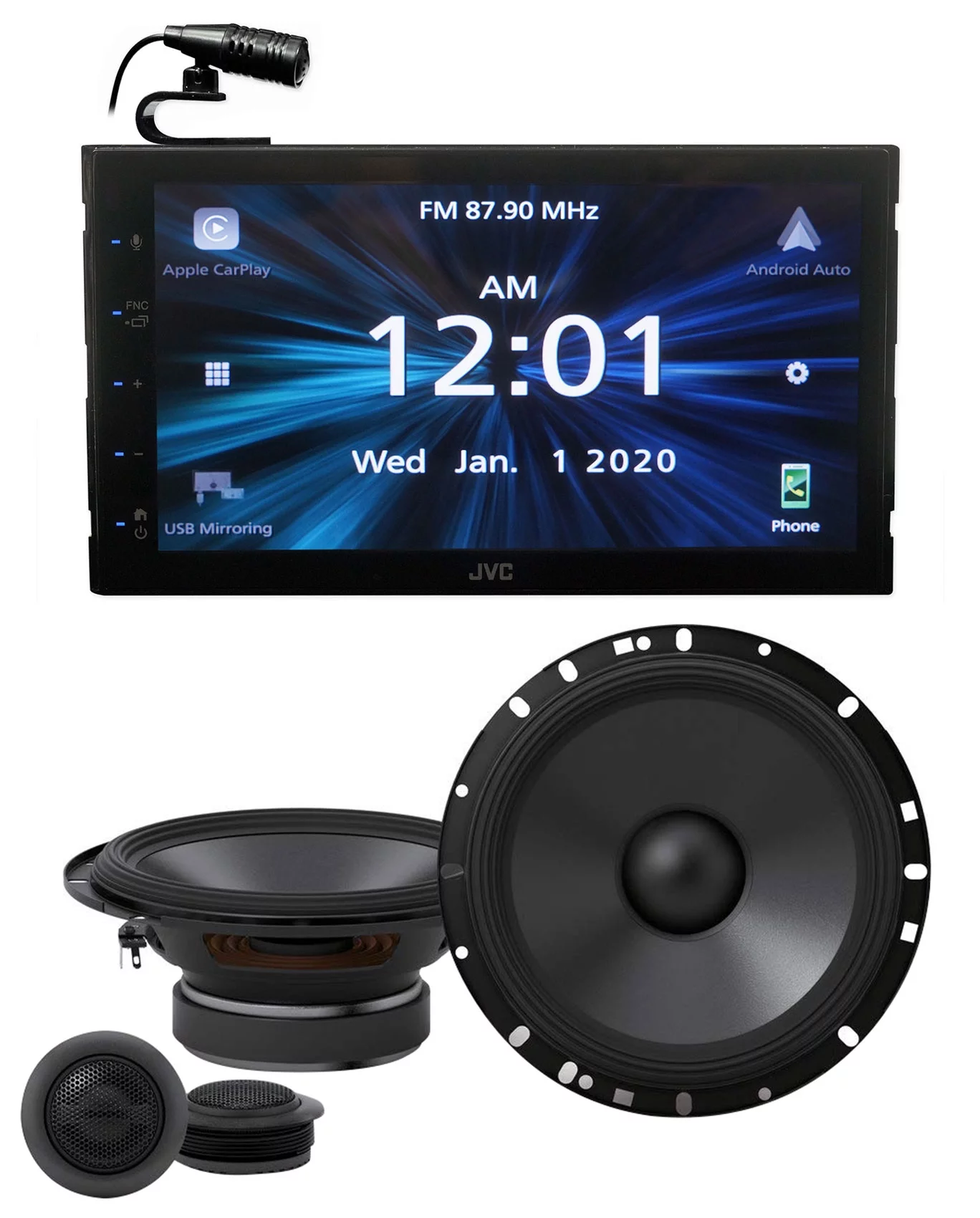 JVC KW-M56BT Bluetooth Car Play/Android Receiver+Alpine 6.5″ Component Speakers