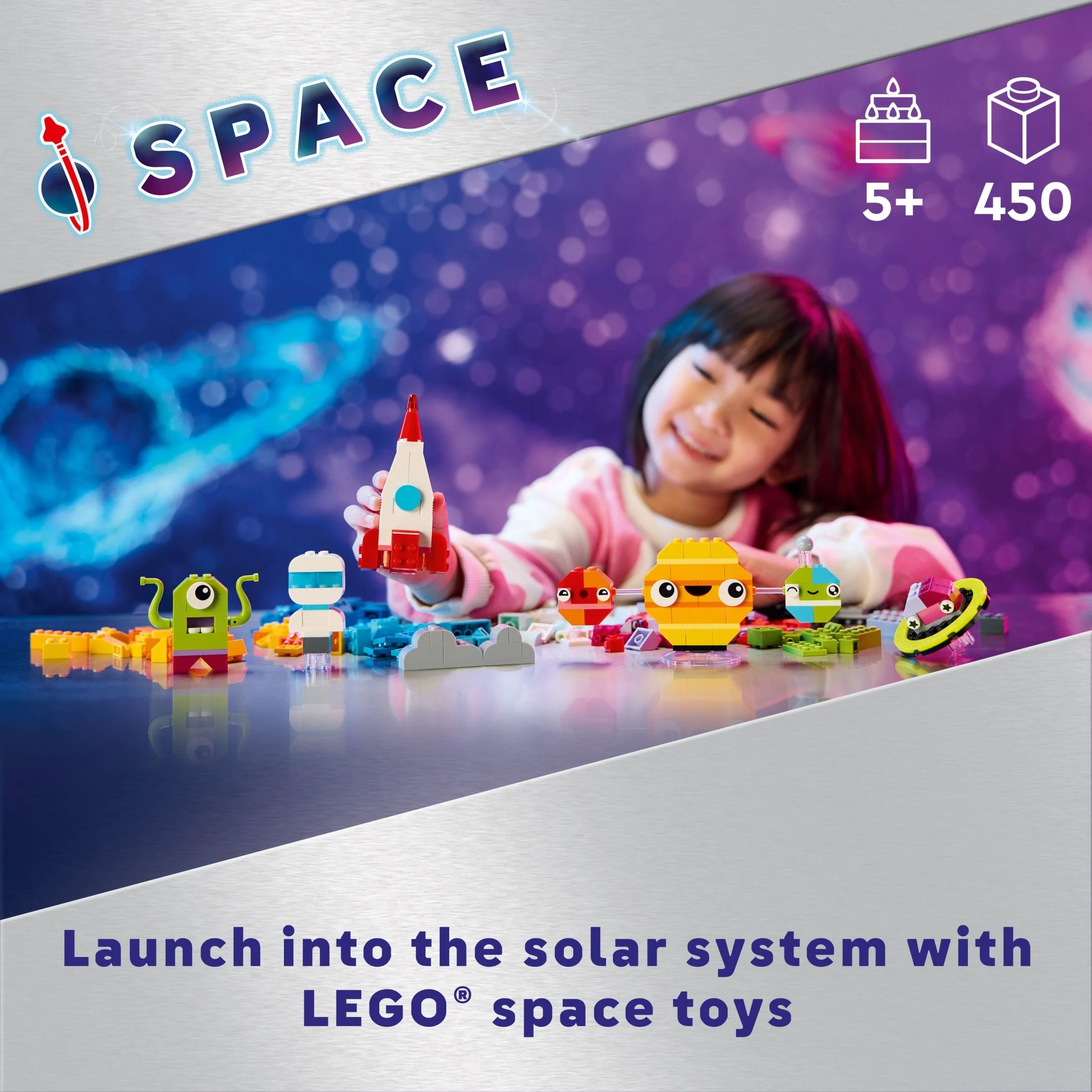 LEGO Classic Creative Space Planets Buildable Solar System, Creative Toy Building Set with Alien, Rocket Ship Toy and Glow in the Dark Bricks, Gift for Kids, Boys and Girls Ages 5 and Up, 11037