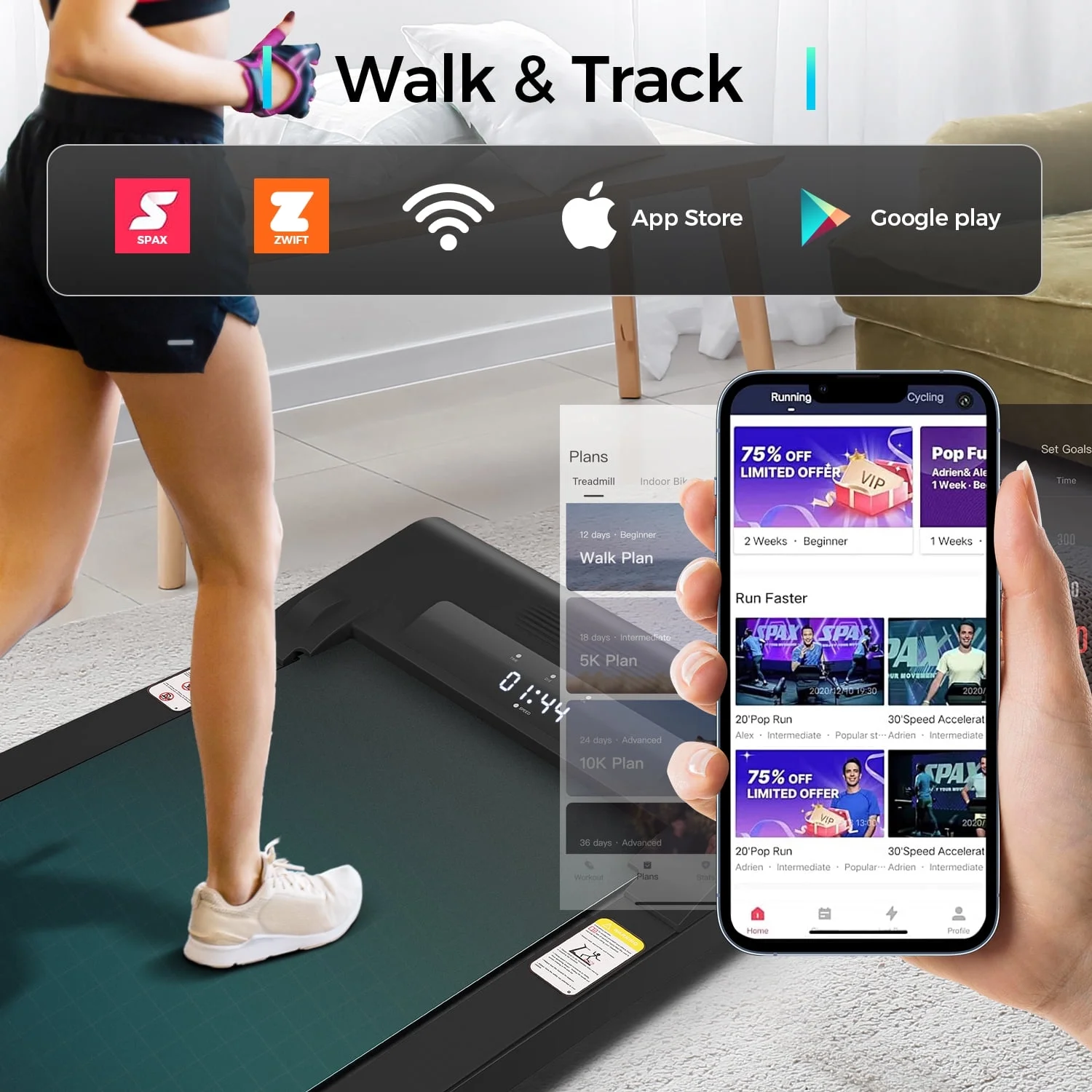 Adnoom Walking Pad Treadmill Under Desk Treadmills for Home,Smart App Remote Control 2.5HP Electric Jogging Running Machine with LED Display