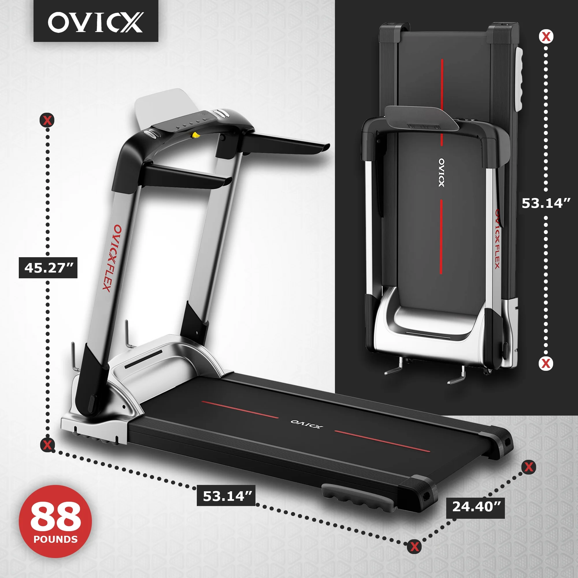 OVICX Portable Folding Flex Treadmill w/ Bluetooth & Fitness Tracking App