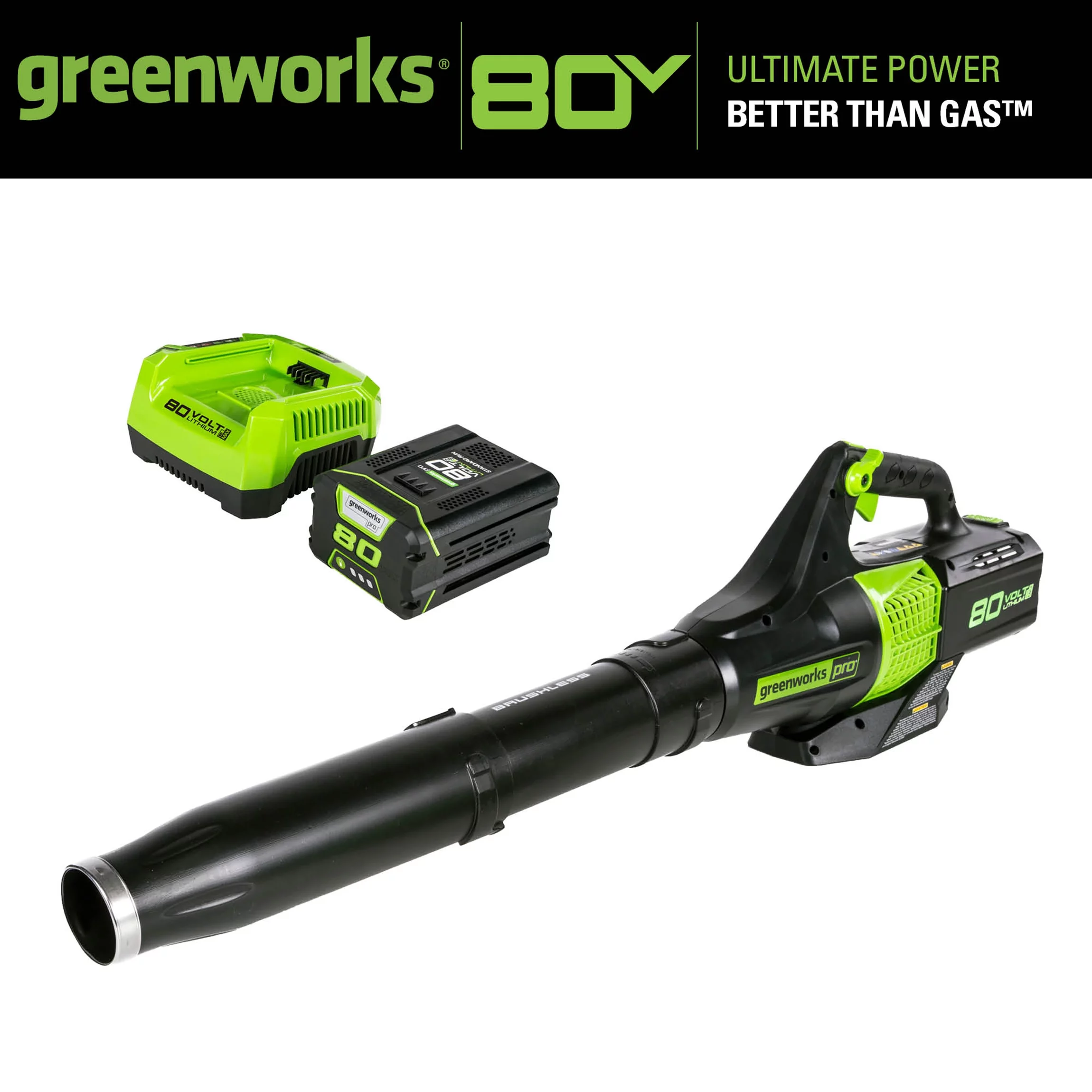 Greenworks 80V 580 Cfm at 145 Mph Brushless Leaf Blower with 2.5 Ah Battery & Charger 2404602