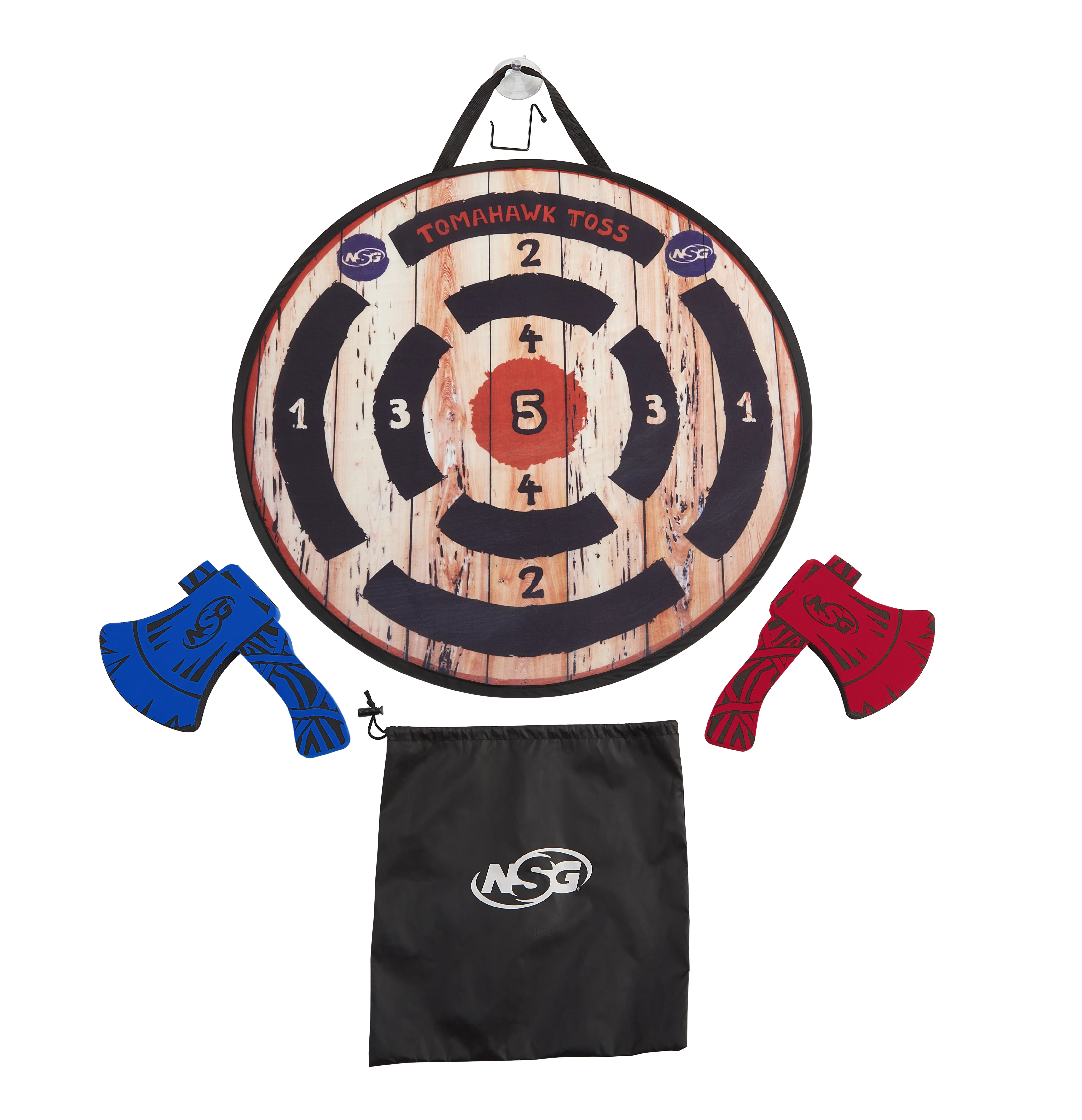 NSG Tomahawk Toss Axe Throwing Set for Kids – Two Lightweight Velcro Wrapped Foam Axes with Large Easy Stick Target – Ages 3+