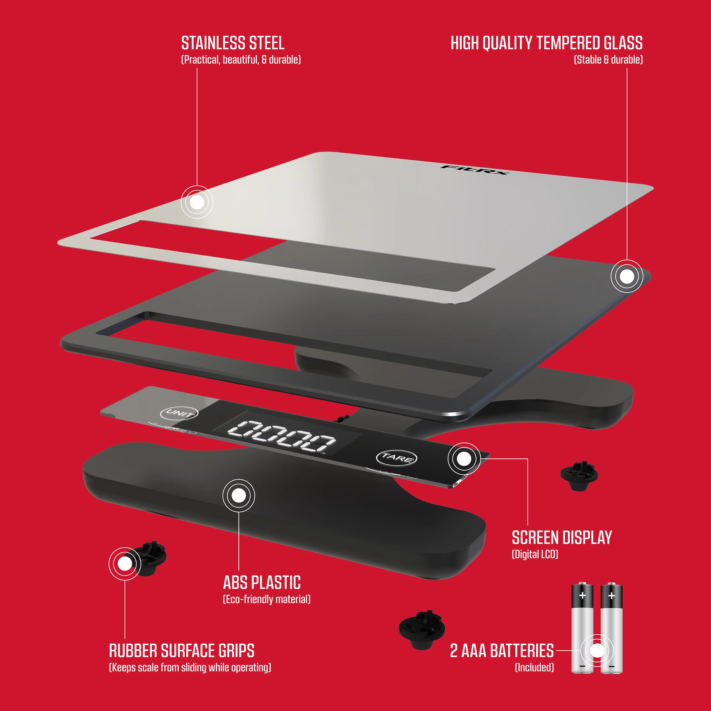 FitRx Precision Food Scale, Stainless Steel Digital Kitchen Scale, up to 11lb