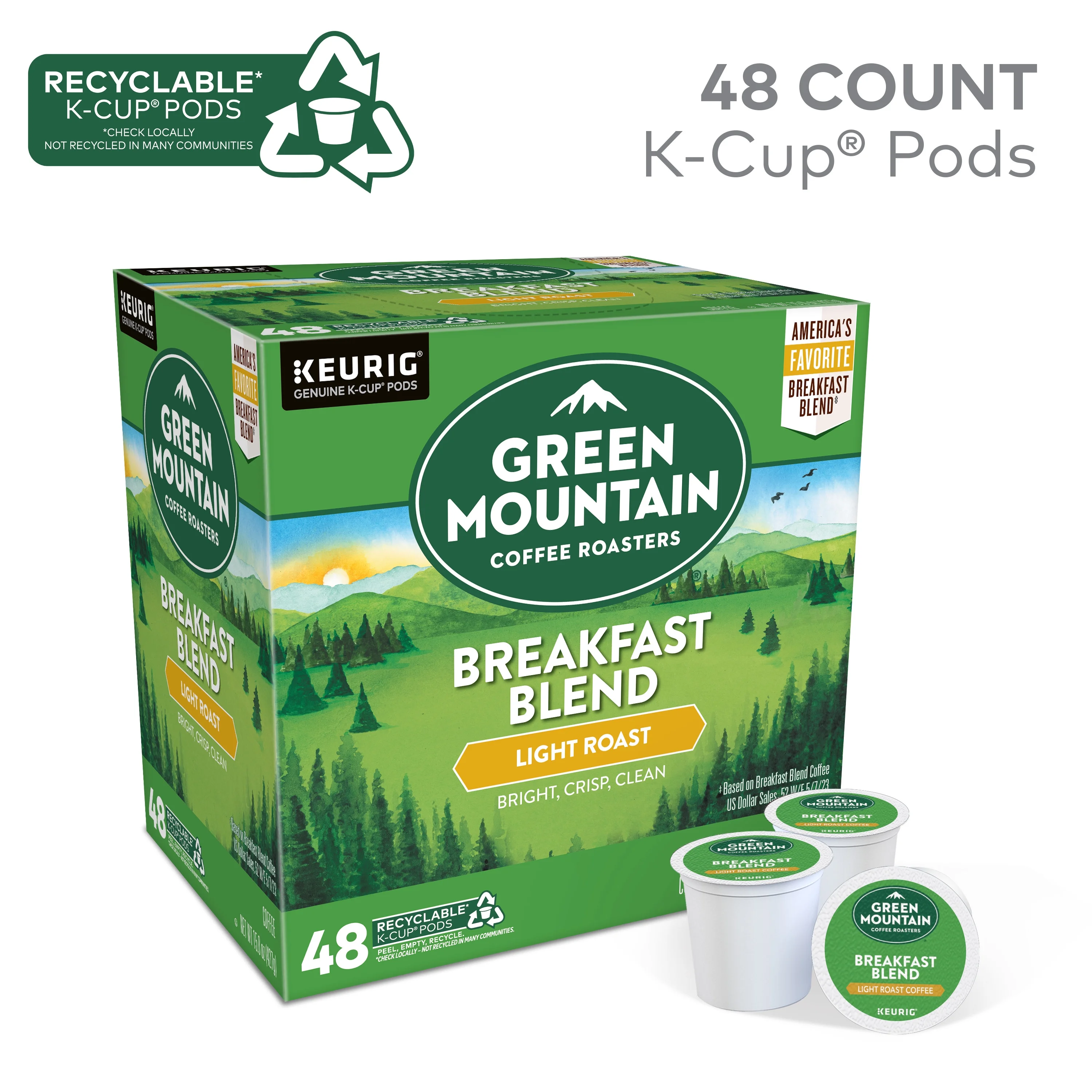 Green Mountain Coffee Roasters, Breakfast Blend Light Roast K-Cup Coffee Pods, 48 Count