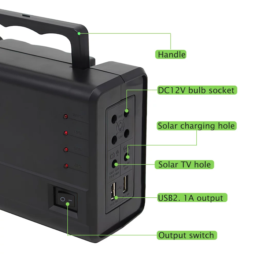 Solar Panel Power Generator Kit,Solar Power Station Camping USB Charger Portable Battery Station 4 LED