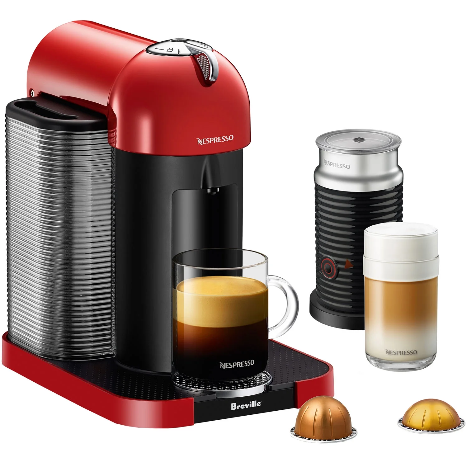 Breville Nespresso Vertuo Coffee & Espresso Single-Serve Machine in Chrome and Aeroccino Milk Frother in Black