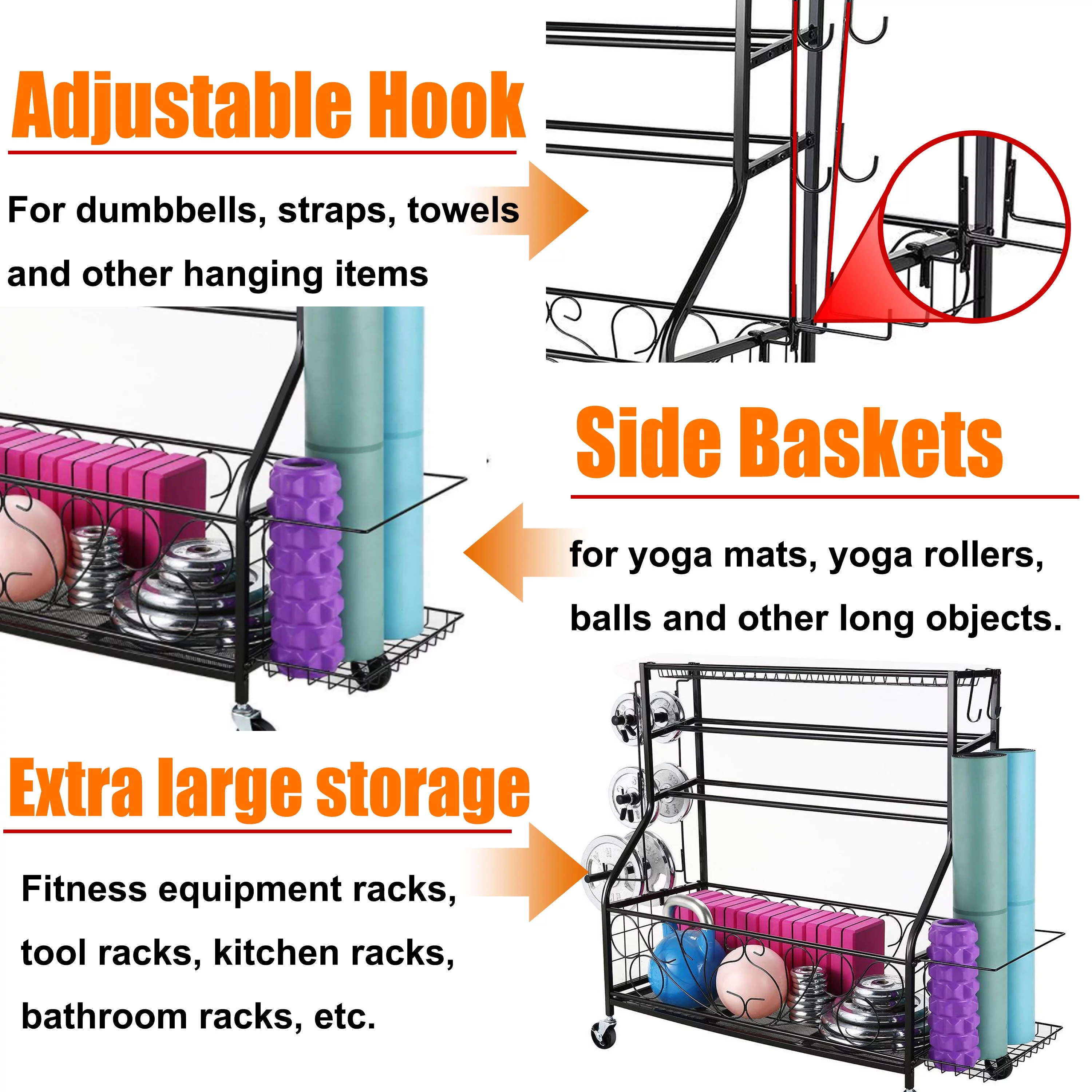 Qhomic Dumbbell Rack Sports Equipment Organizer, Ball Storage RackWeight Rack For Dumbbells, All-in-one Storage Rack Storage Shelves Metal Shelves Shelving Units, Black