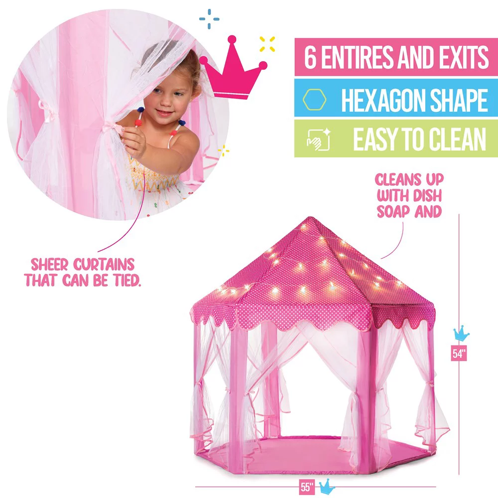 Kids Large Playhouse Tent – Kids Play Tent Princess Castle Pink – Play Tent House For Girls With Star Lights And Carry Bag – Princess Castle Playhouse Tent For Girls Boys Indoor Outdoor – Play22USA