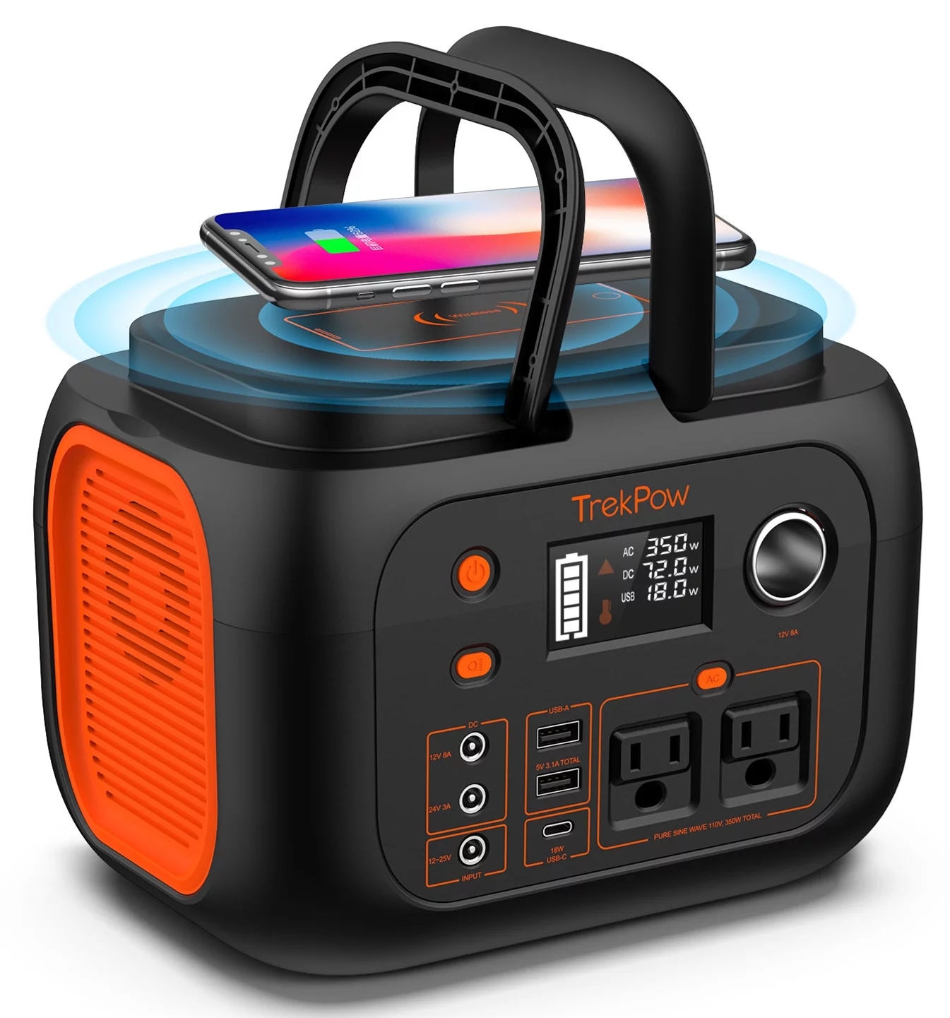 TrekPow Portable Power Station, 296Wh 80000mAh Solar Generator with 110V/350W AC Outlets, Wireless Charging & LED Light