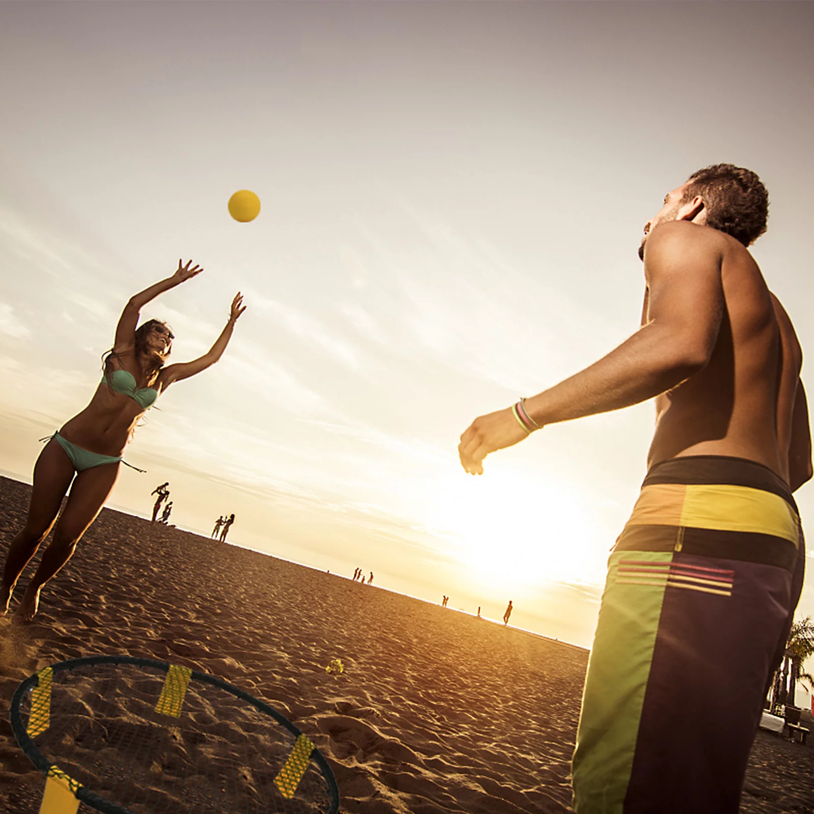 Battle Volleyball Game Set Beach Yard Ball Games Toy for Adults Teens Family Vacation Indoor Outdoor Play, Roundnet Set Includes 3 Balls, Net, Pump, Carry Bag