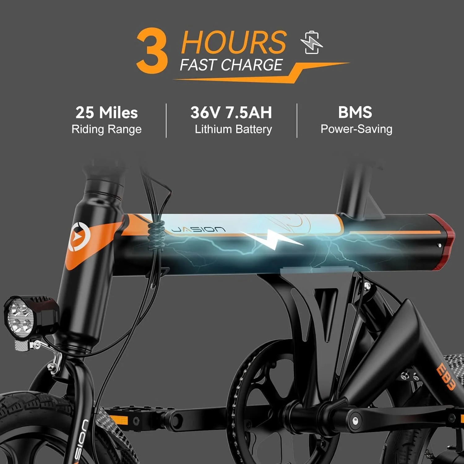 Jasion EB3 Folding Electric Bike for Adults, 350W Brushless Motor Electric Bicycles with 36V 7.5AH Battery, Center Suspension, 3 Levels Assist, 14″ Foldable ebike for Teens