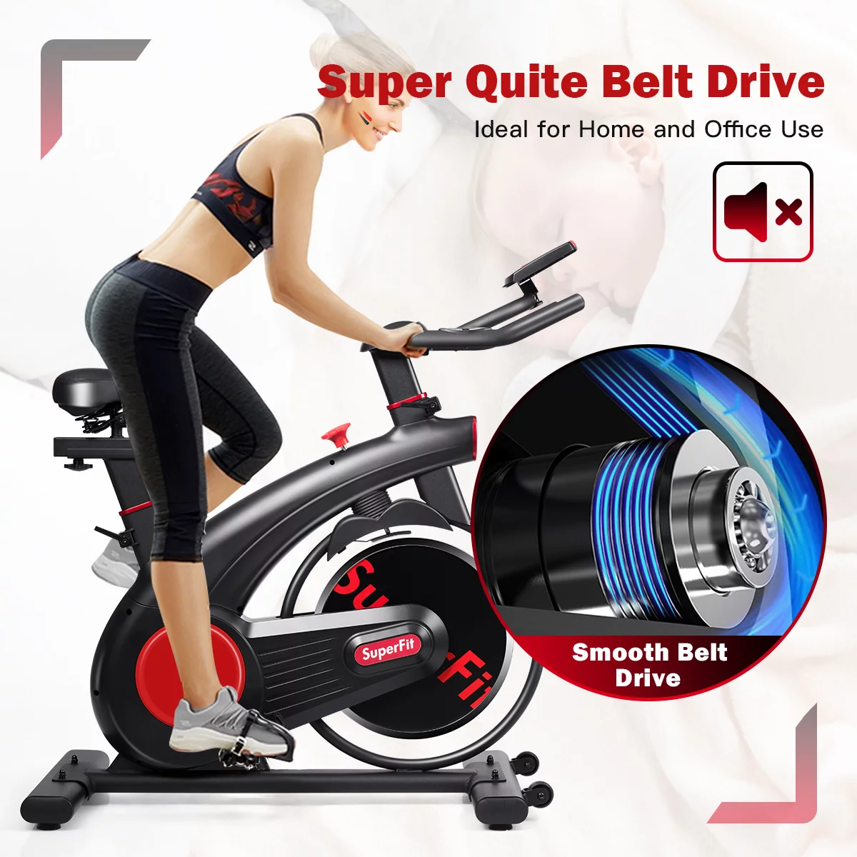 SuperFit Stationary Exercise Bike Silent Belt Drive Cycling Bike