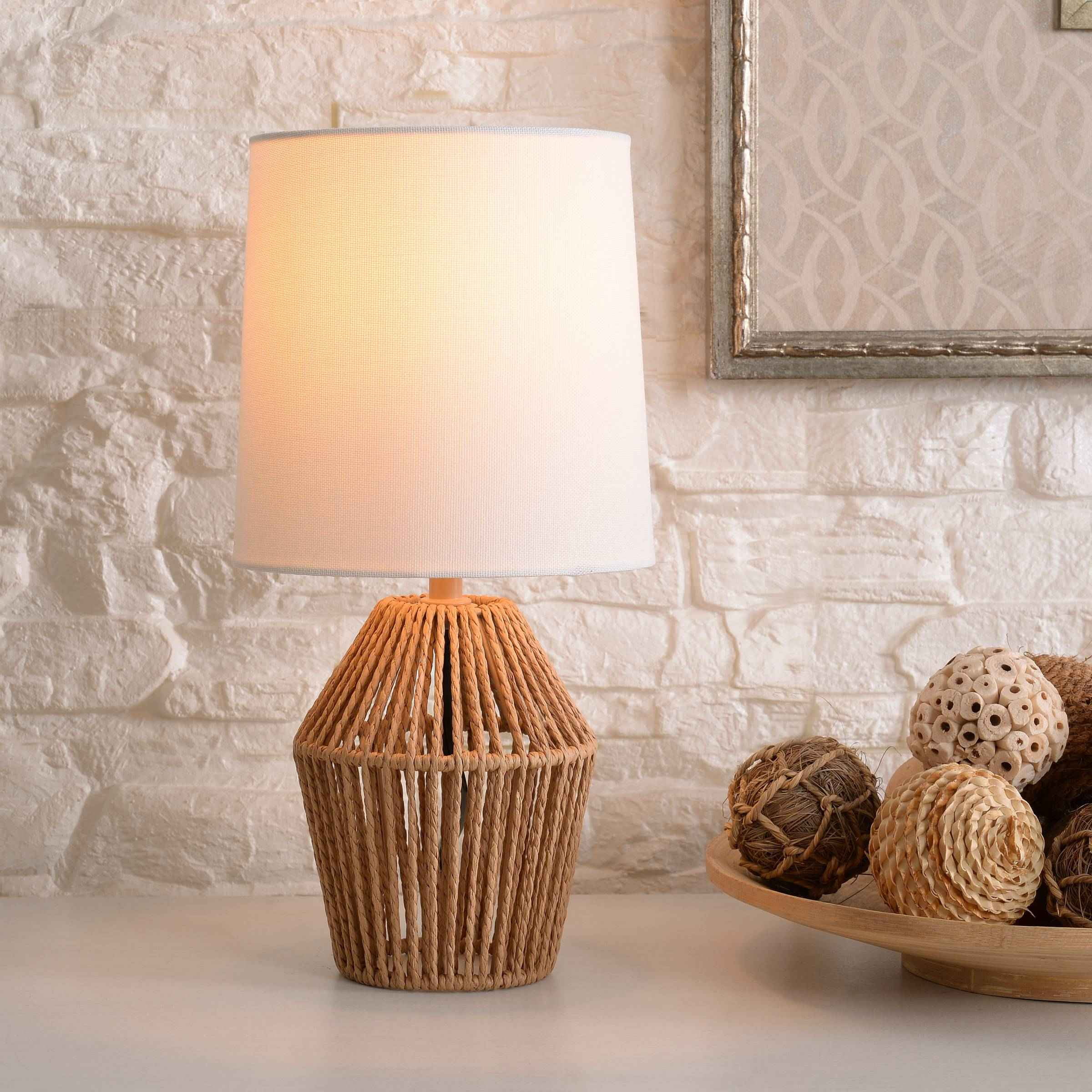 Mainstays Mini Rattan Table Lamp with Shade 12.75″H- Natural Color Finish and Boho Style