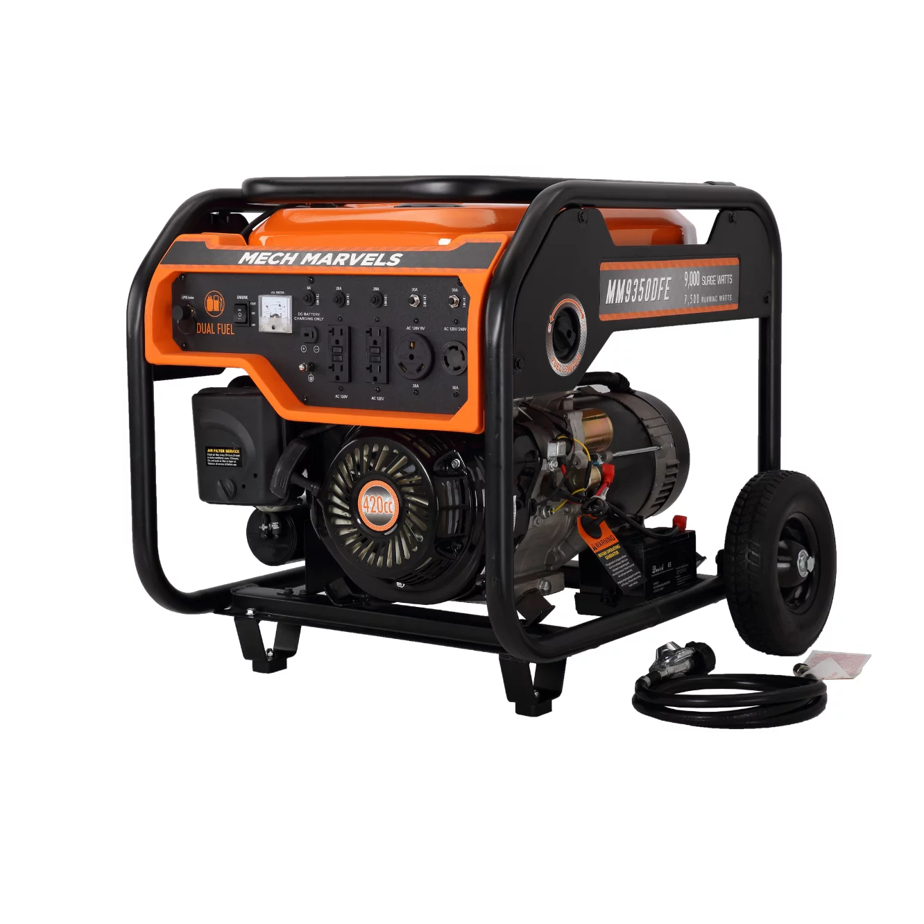 Mech Marvels 9000 Watt Dual Fuel Portable Power Generator, Electric Start, CARB Compliant, MM9350DFE