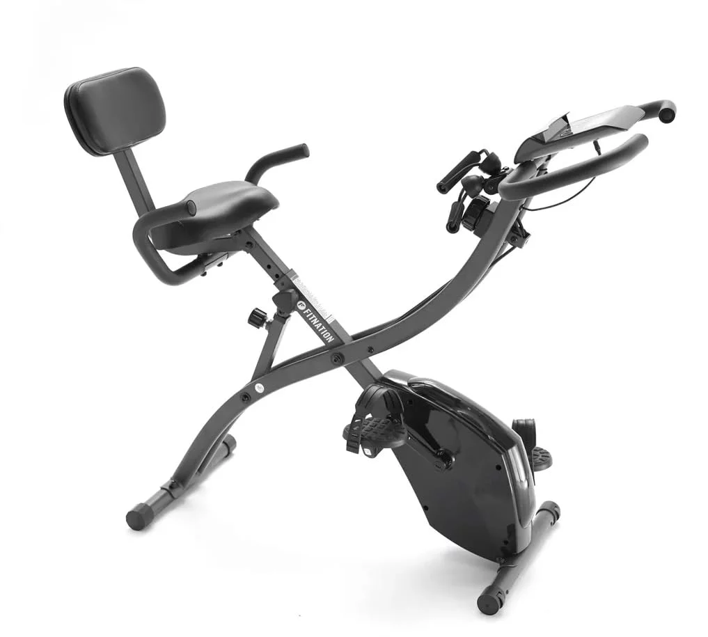 Echelon Flex Express Folding Exercise Bike: Magnetic, Foldable, Upright/Recumbent, Multi-Level Resistance, Arm Resistance Band, and LCD Display.