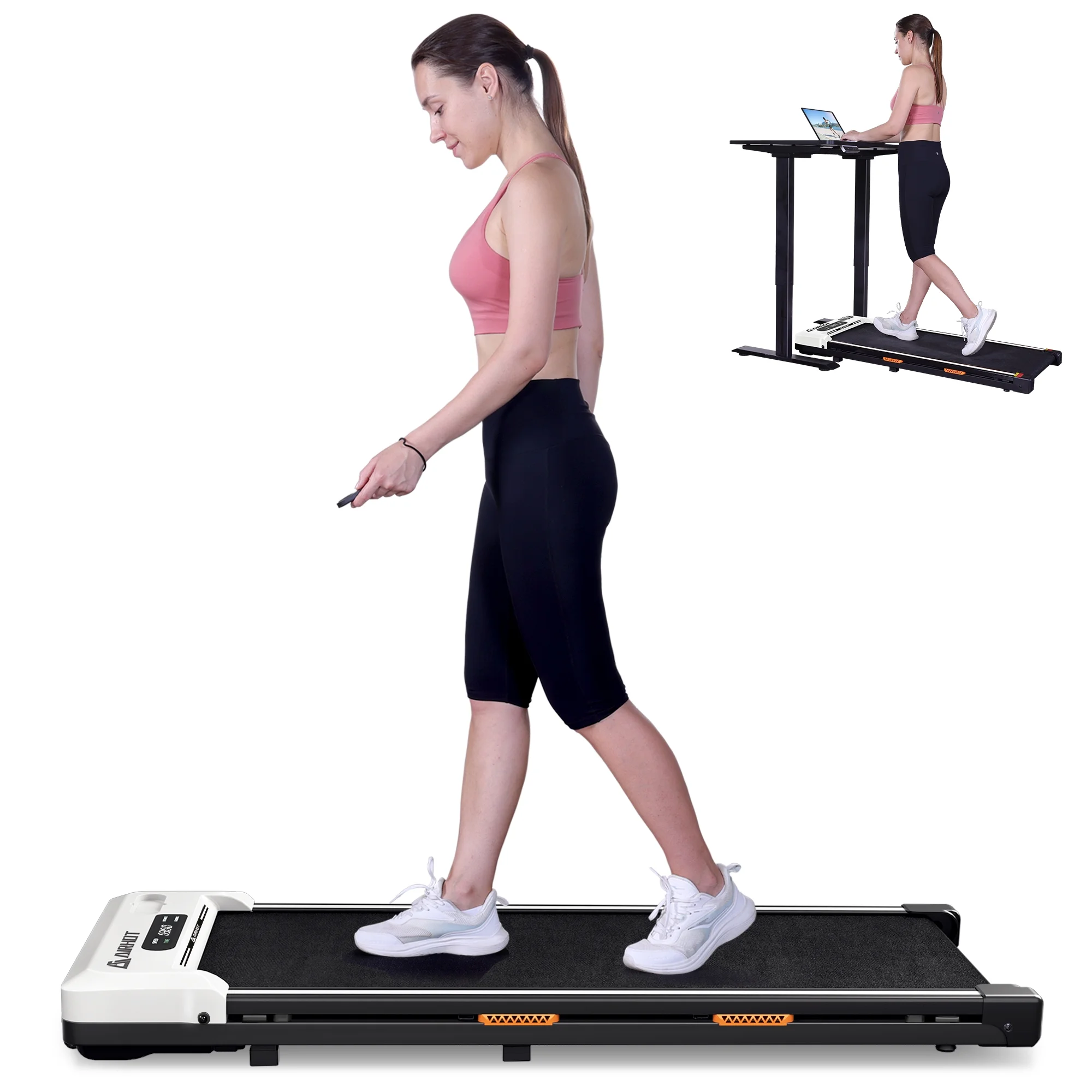 CoolHut Under Desk Treadmill, 2 in 1 Walking Pad for Walking and Jogging, Portable Treadmill with Remote Control Lanyard for Home/Office, 2.5HP Low-Noise LED Display, Black