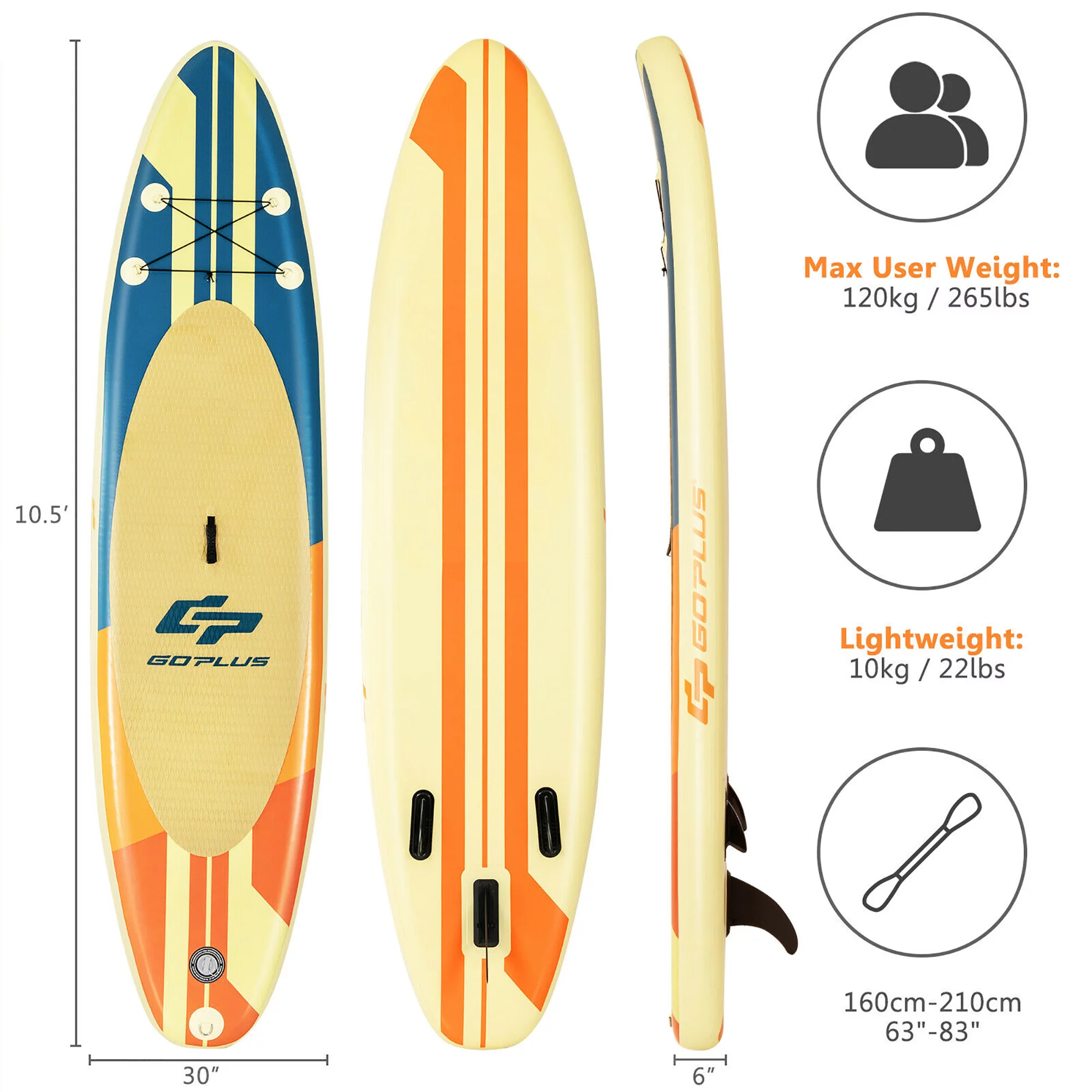 Goplus 10.5ft Inflatable Stand Up Paddle Board Surfboard with Bag Aluminum Paddle Pump