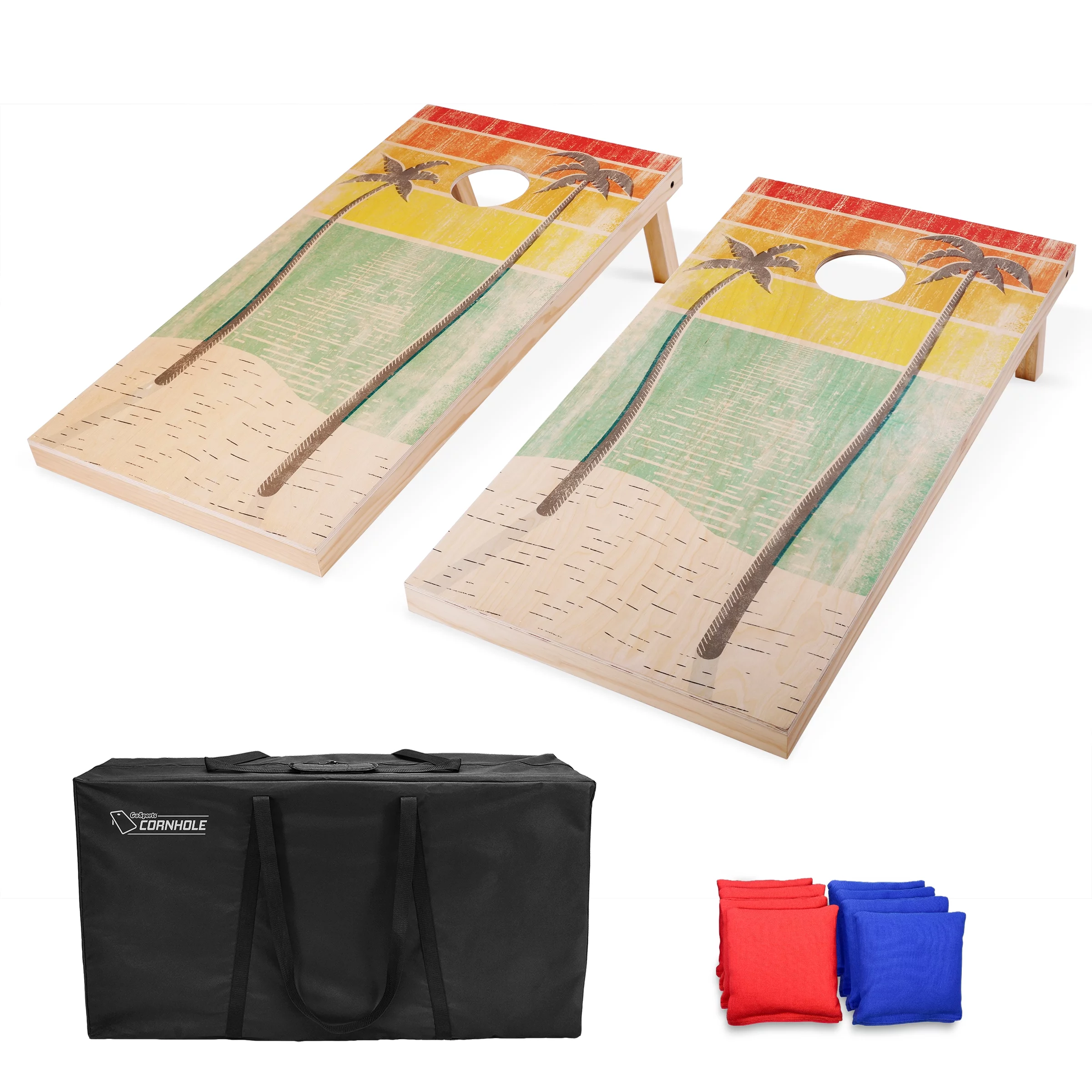 GoSports 4’x2′ Regulation Size Premium Wood Cornhole Set – Beach Themed Design