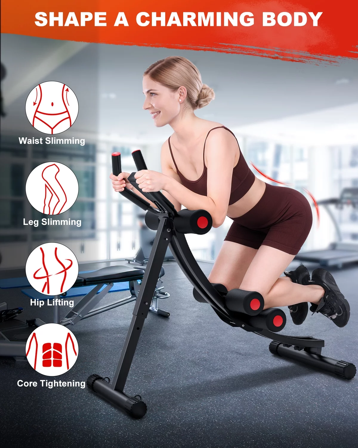 GIKPAL Ab Machine, Max 440lbs Ab Workout Equipment for Home Gym Foldable Core & Abdominal Trainer Fitness Equipment with LCD Display