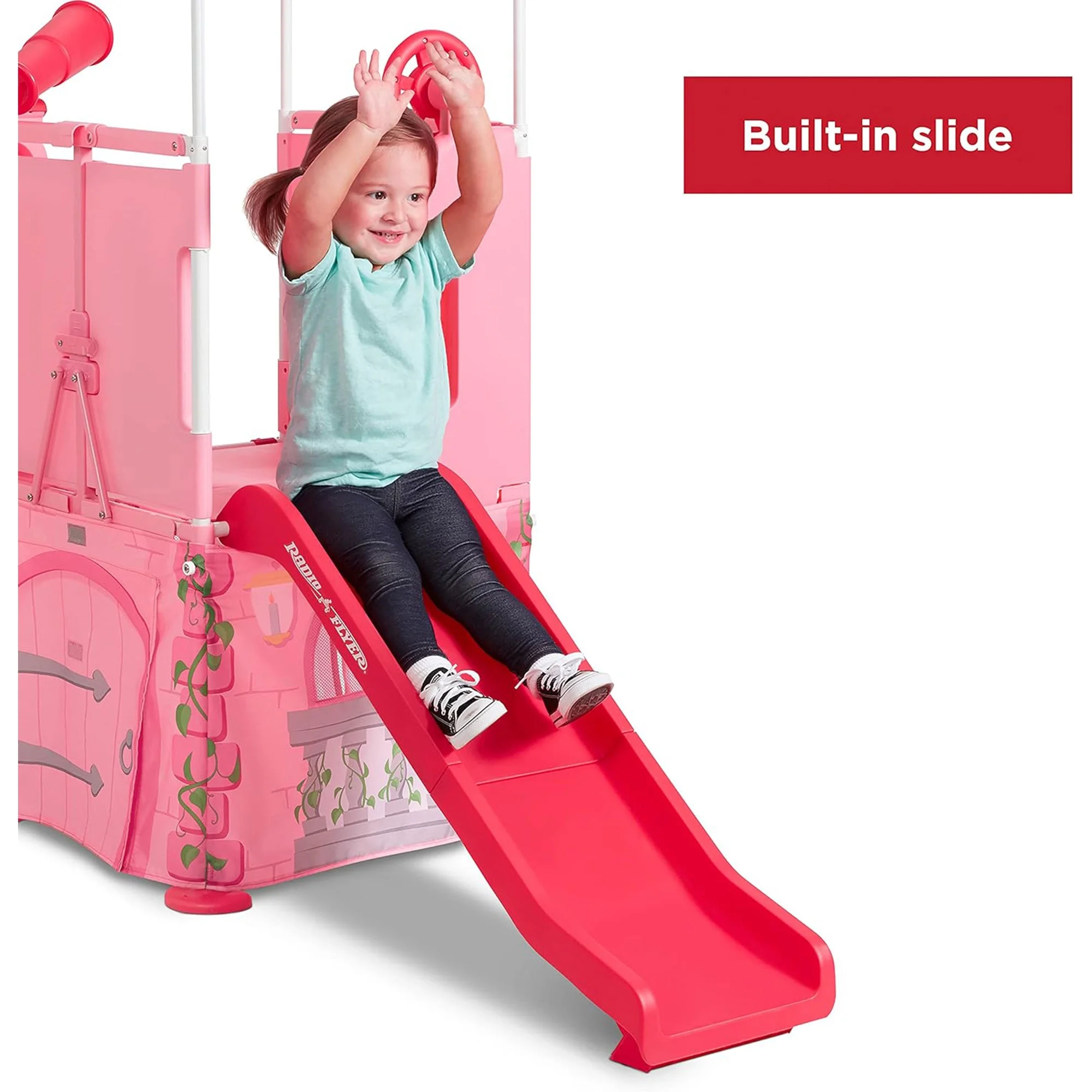 Radio Flyer Play & Fold Away Princess Castle Slide Toddler Playhouse, Pink