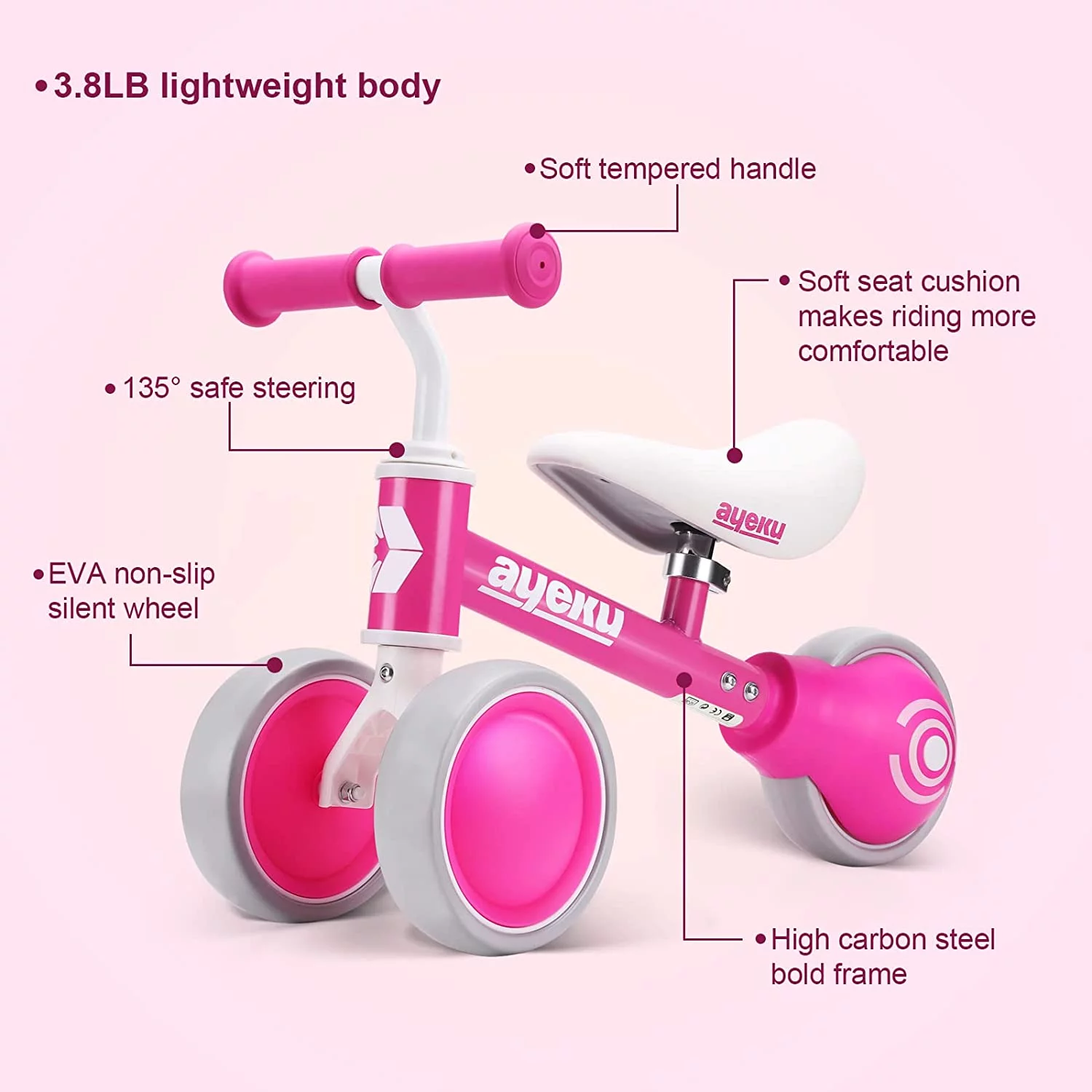 AyeKu Baby Balance Bike Toys for 1 Year Old Boy Girl Gifts, Months Toy Toddler First Birthday Gift,One Year Old Must Haves Mini Bike Rose Red