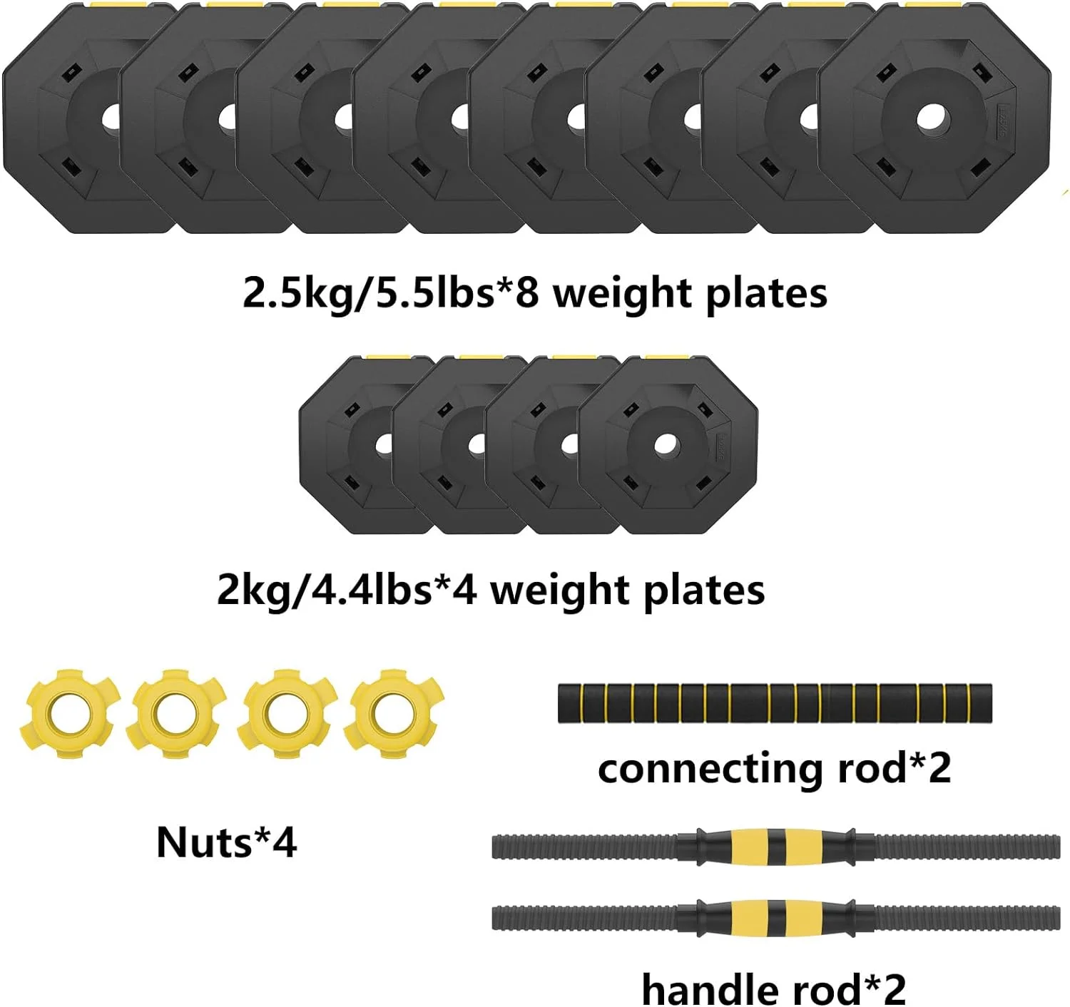 Soges Adjustable Weights Dumbbells Set,55LB/66LB Free Weight Dumbbells Set with Connector, 3 in 1 Adjustable Weights Set for Home Gym Used as Dumbbell Barbell, Yellow