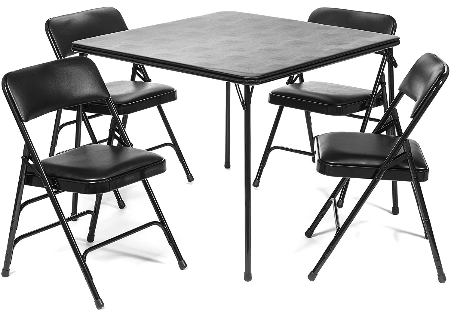 5pc. XL Series Folding Card Table and Triple Braced Vinyl Padded Chair Set, Commercial Quality, Black