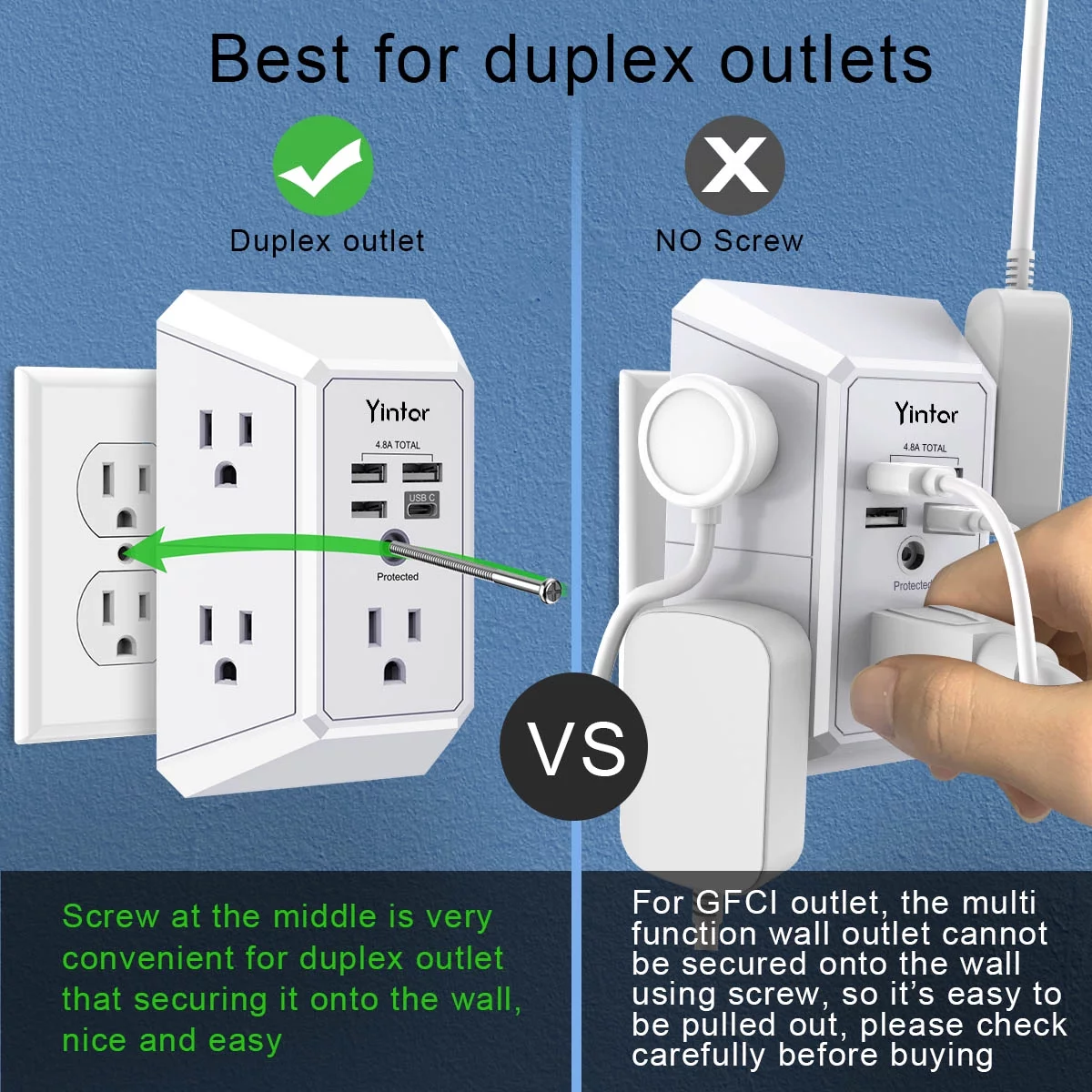 Surge Protector, 5 Outlets Extender with 4 USB PortsUSB C, 3-Side 1800J