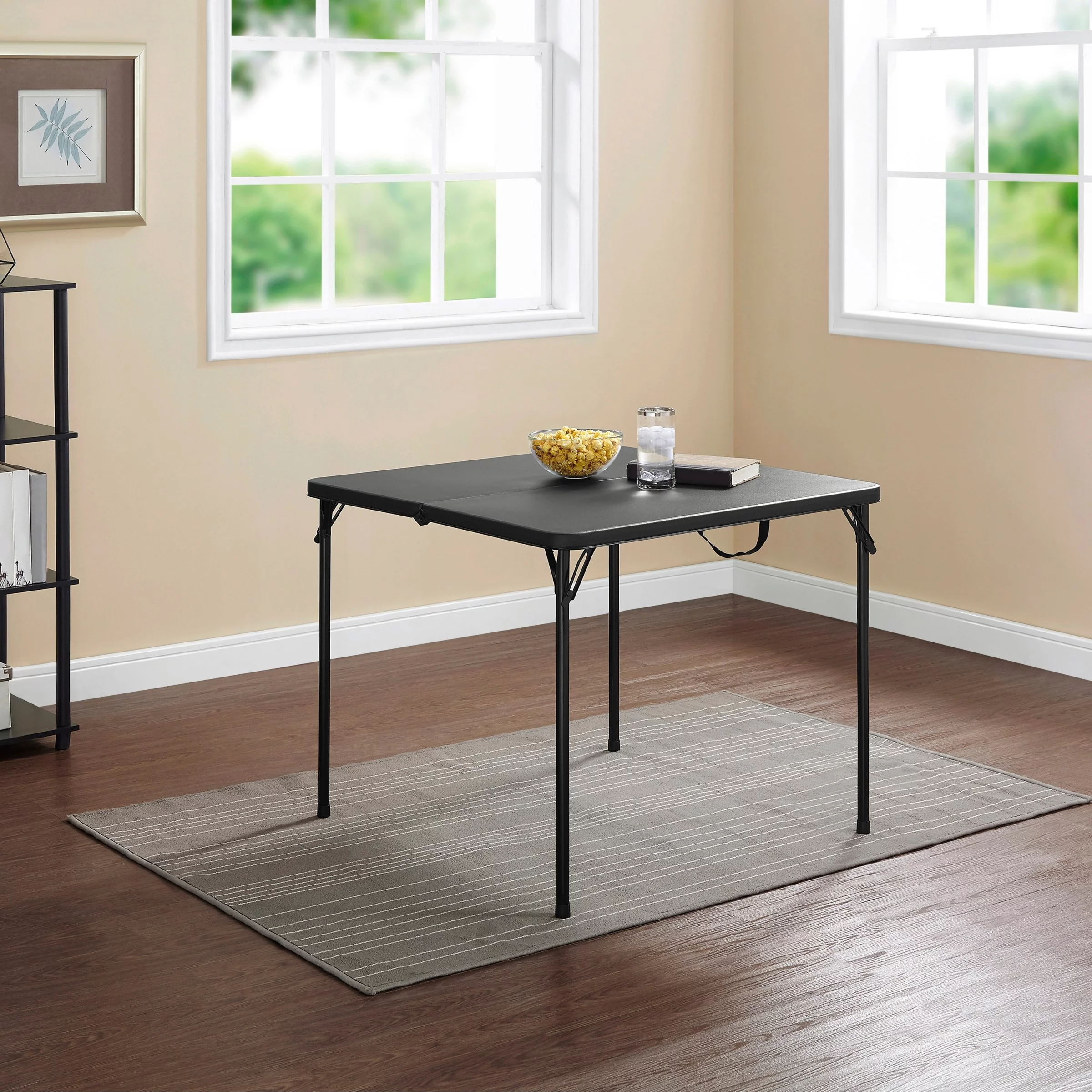 Mainstays 34″ Square Resin Fold-in-Half Table, Rich Black